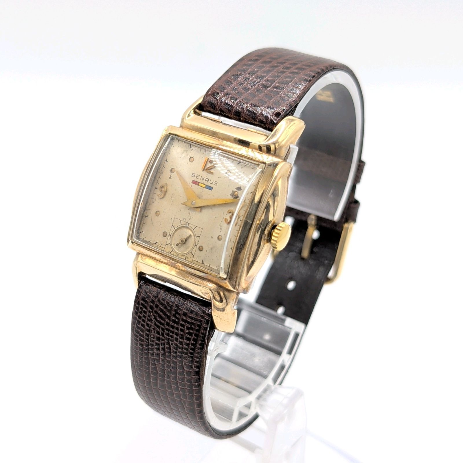 BENRUS Watch Men's Gold dial Square Y2K 50S Vintage Antique