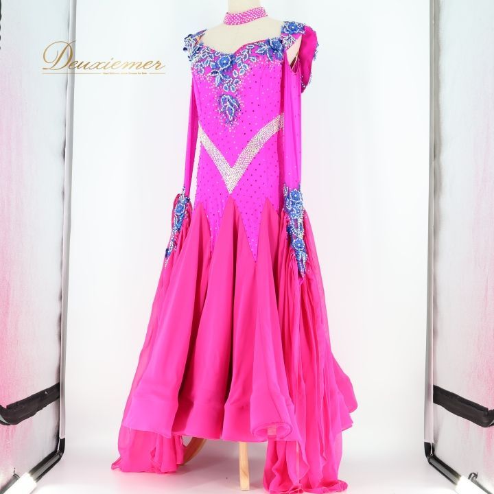 【日本製 社交ダンス衣装】ピンク SEKINE ワンピース ドレス フロート 社交ダンス 衣装 スタンダードドレス ワンピース スタンダード