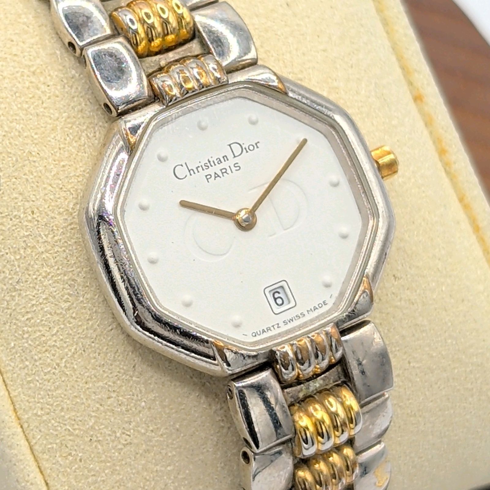Christian Dior Watch QZ Ladies Octagon Gold Silver Combi Y2K 00S