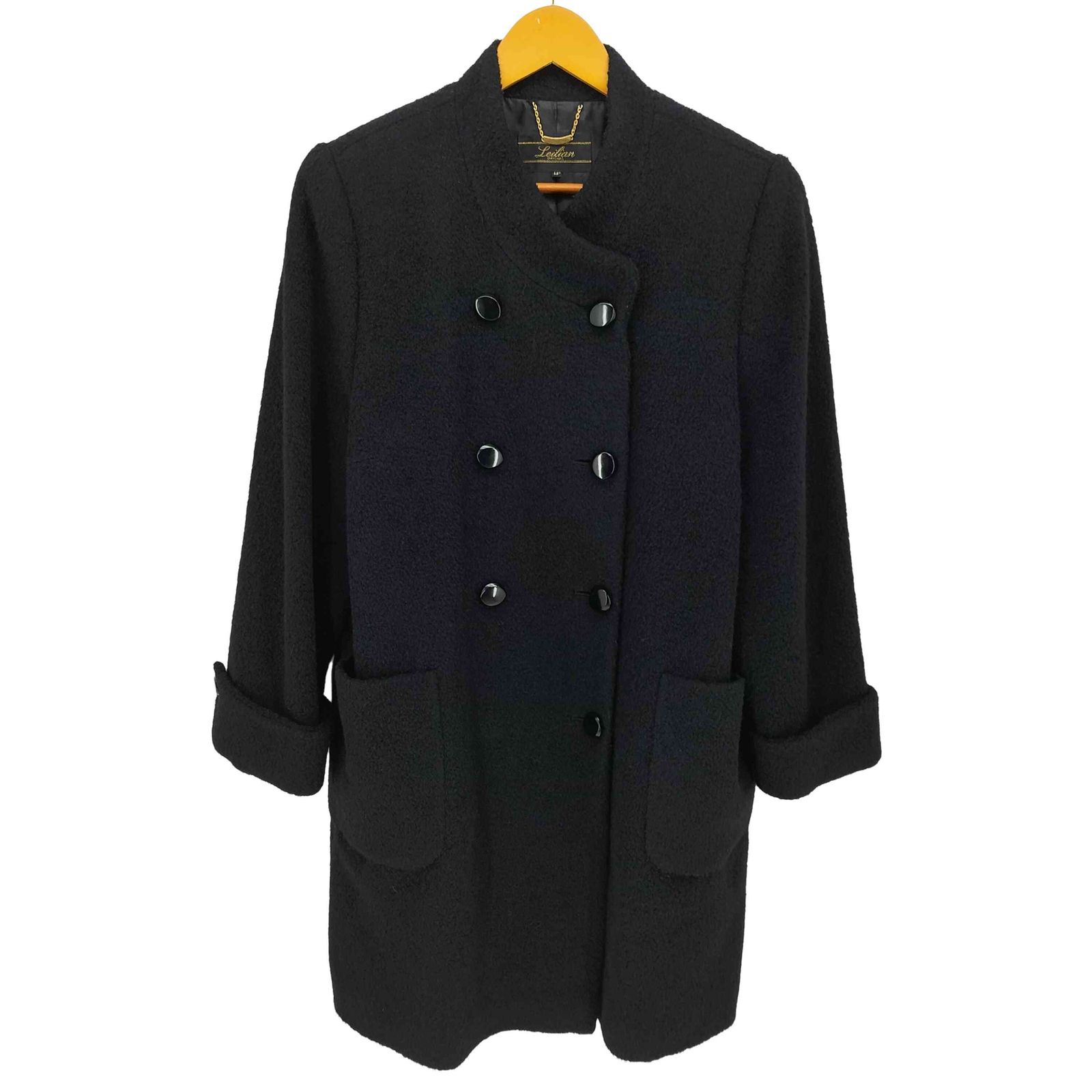 レリアン Leilian ウール ノーカラー ダブルブレスト コート
