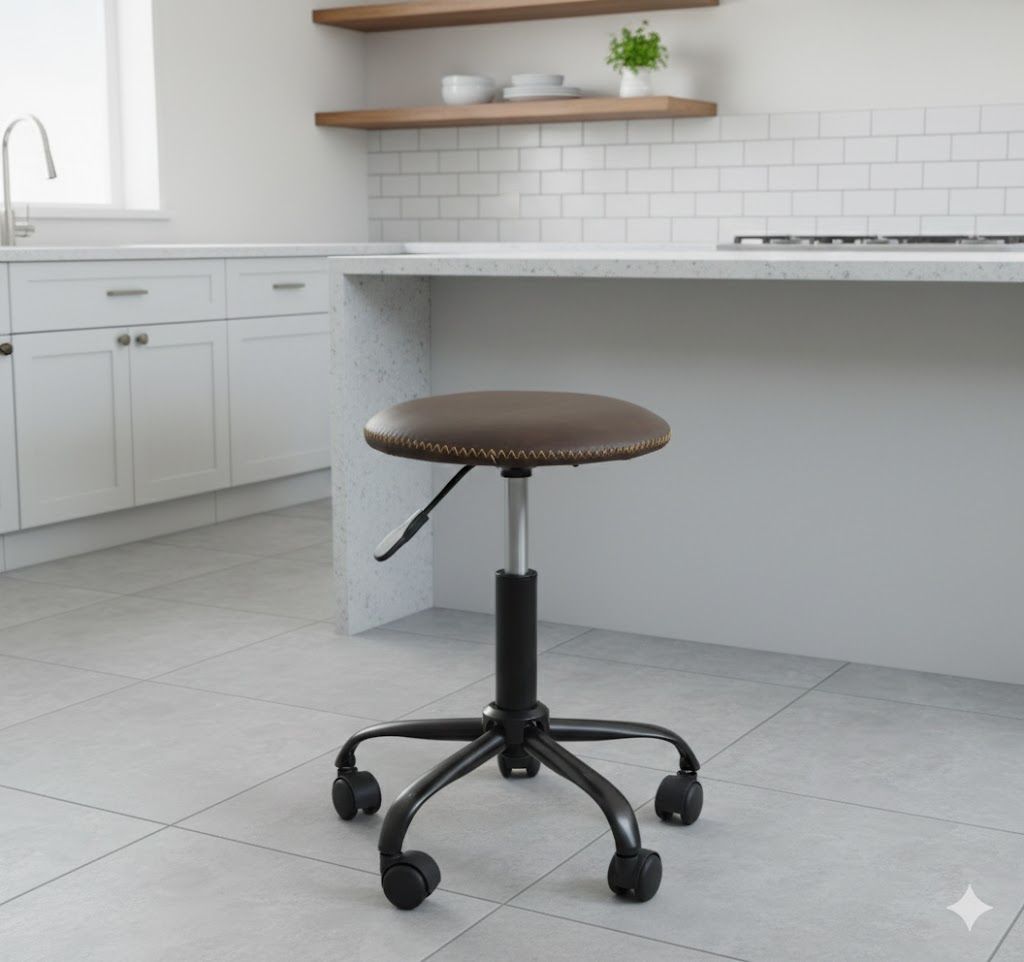 【新品・未使用】　ガス昇降式 革張り ヴィンテージ風 キャスター付き　スツール