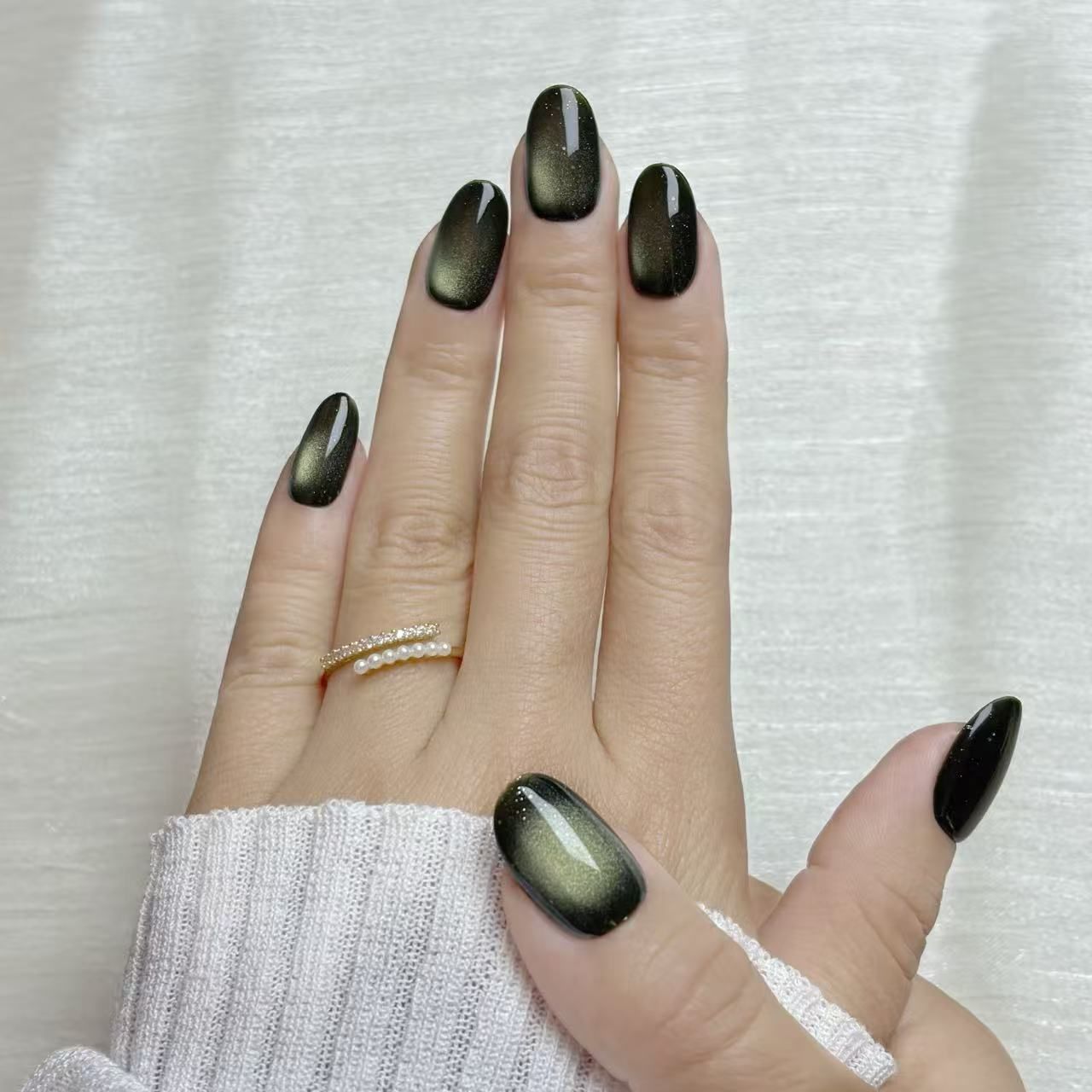 [Spring Fair] OHMI GALLERY Magnetic Nail Tips, Short Oval, One Color, 100% Handmade, Luxurious, Unisex, NTSOMSC, Forest Leaf