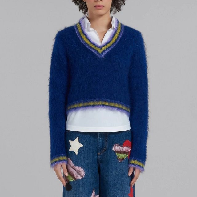 新品 MARNI マルニ 23AW イタリア製 FUZZY WUZZY ブルーストライプ