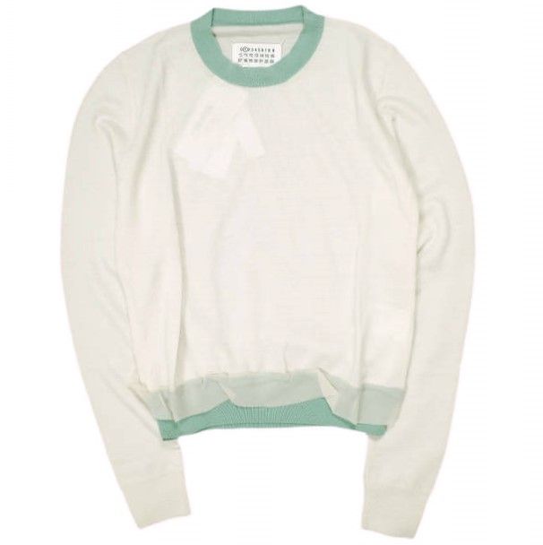 Maison Margiela 1 メゾンマルジェラ 21SS イタリア製 カラートリム ハイゲージウールクルーネックニット S51HA1114 S17674 S OFF WHITE セーター 定価83,600円 オーガンジー トップス【新古品】【中古】【Maison Margiela 1】 新品 Maison Margiela 1 メゾンマルジェラ 21SS イタリア製 カラー