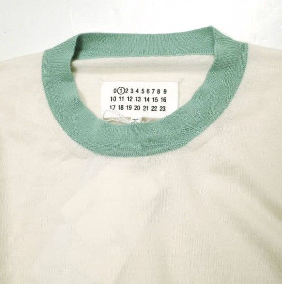 Maison Margiela 1 メゾンマルジェラ 21SS イタリア製 カラートリム ハイゲージウールクルーネックニット S51HA1114 S17674 S OFF WHITE セーター 定価83,600円 オーガンジー トップス【新古品】【中古】【Maison Margiela 1】 新品 Maison Margiela 1 メゾンマルジェラ 21SS イタリア製 カラー