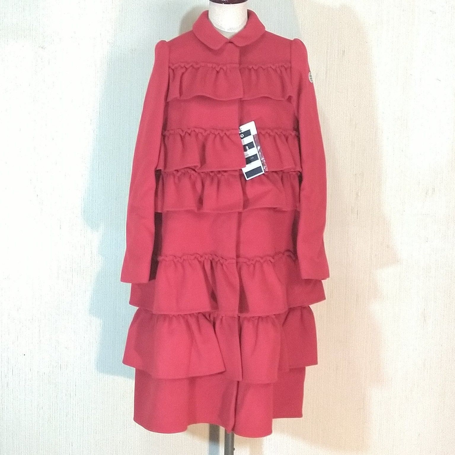新品 BORDERS at BALCONY フリルコート 新品】BORDERS at BALCONY フリルコート ウールコート RED ボーダーズ