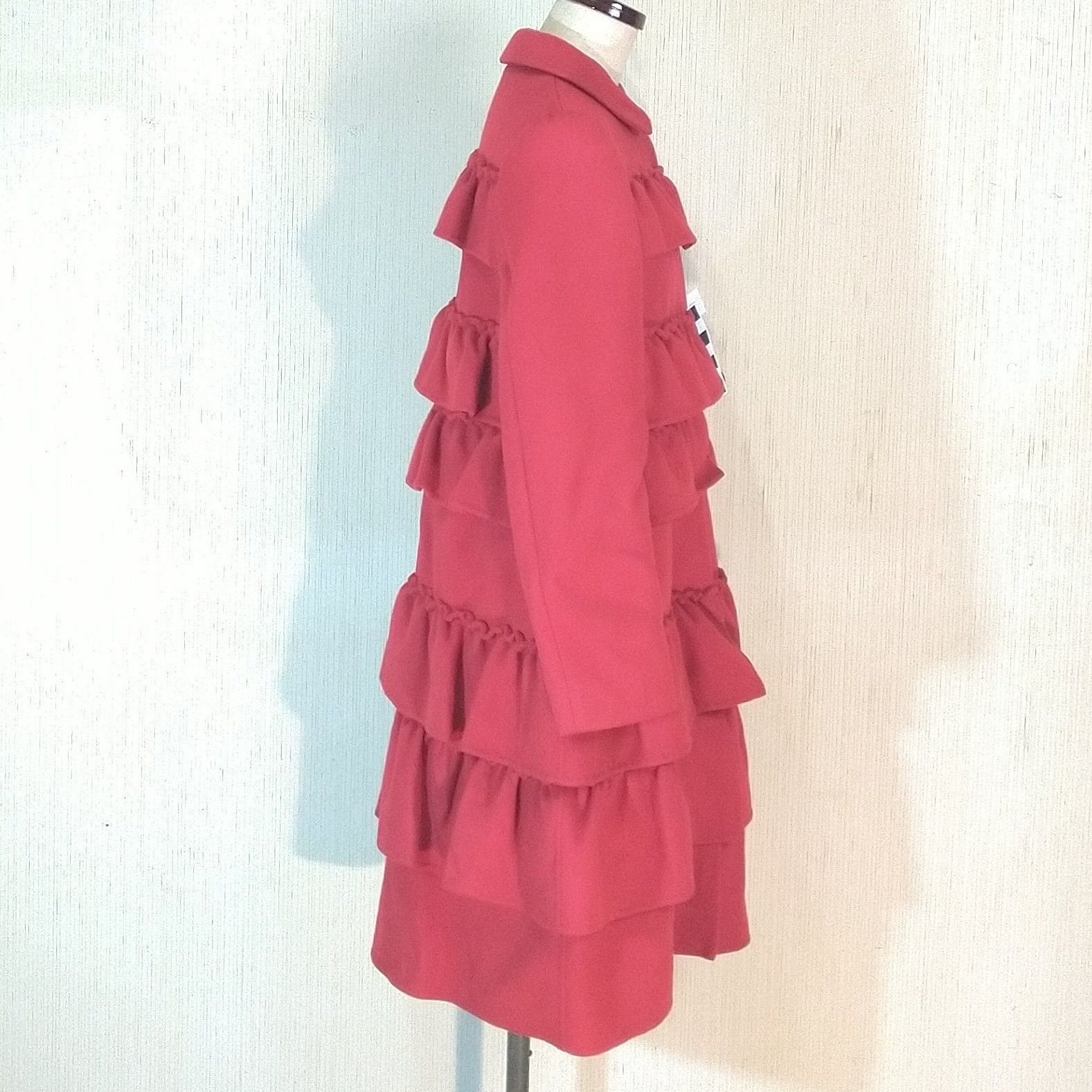 新品】BORDERS at BALCONY フリルコート ウールコート RED ボーダーズ