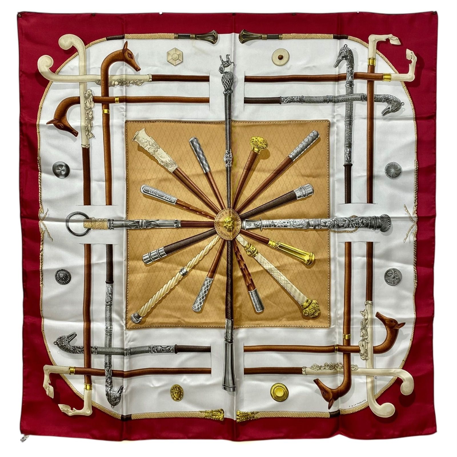 美品 エルメス カレ90 CANNES & POMMEAUX シルクスカーフ 美品 エルメス カレ90 CANNES & POMMEAUX シルクスカーフ