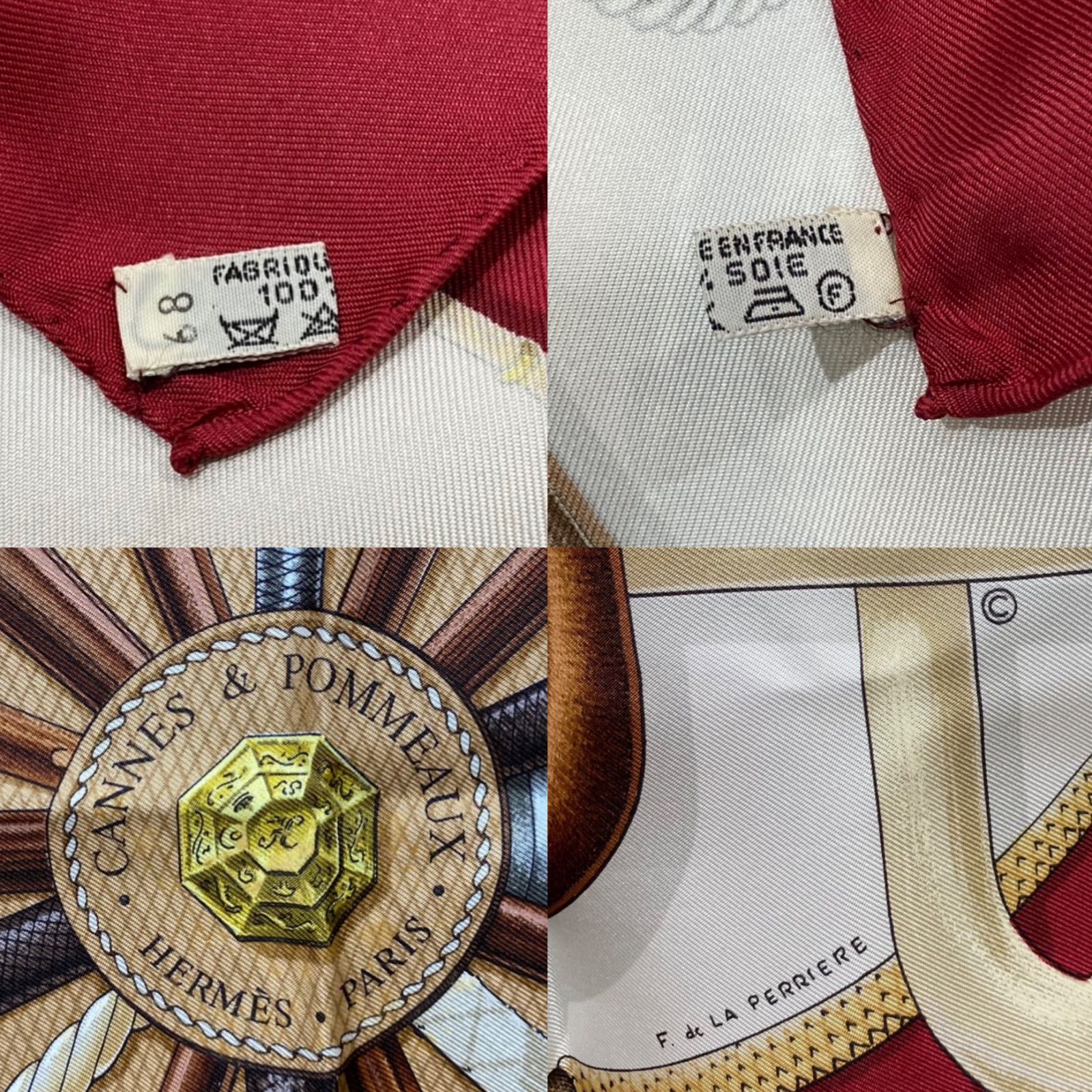 美品 エルメス カレ90 CANNES & POMMEAUX シルクスカーフ ステッキ柄
