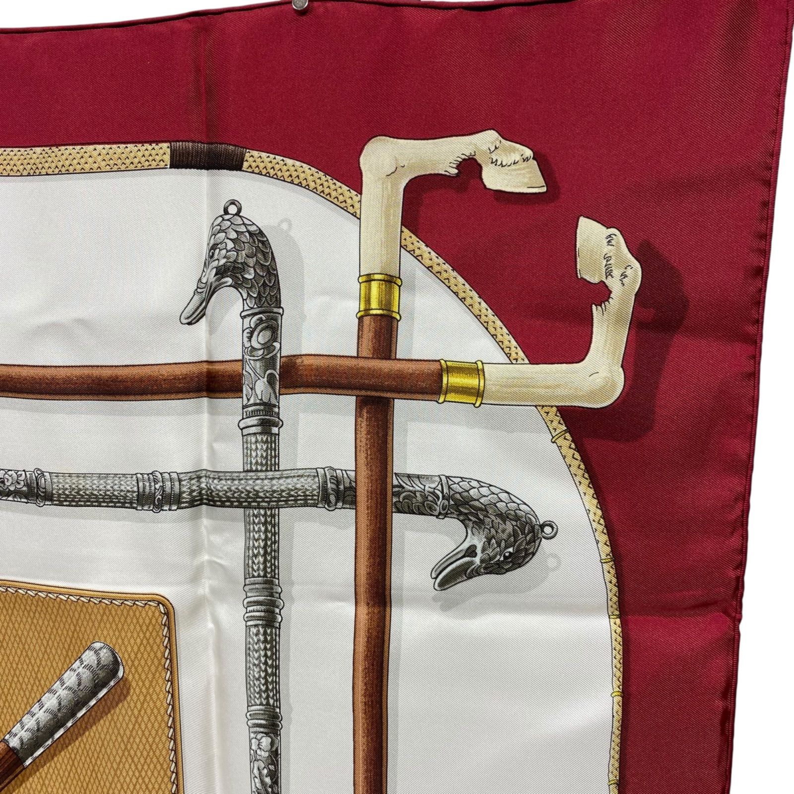 美品 エルメス カレ90 CANNES & POMMEAUX シルクスカーフ ステッキ柄
