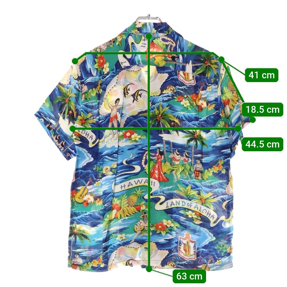 VINTAGE ヴィンテージ 50S VINTAGE 初期タグ Hale Hawaii LAND of ALOHA ハレハワイ ランドオブアロハ 総柄プリント オープンカラー アロハ ハワイアン 半袖シャツ ブルー VINTAGE (ヴィンテージ) 50S VINTAGE 初期タグ Hale Hawaii LAND of