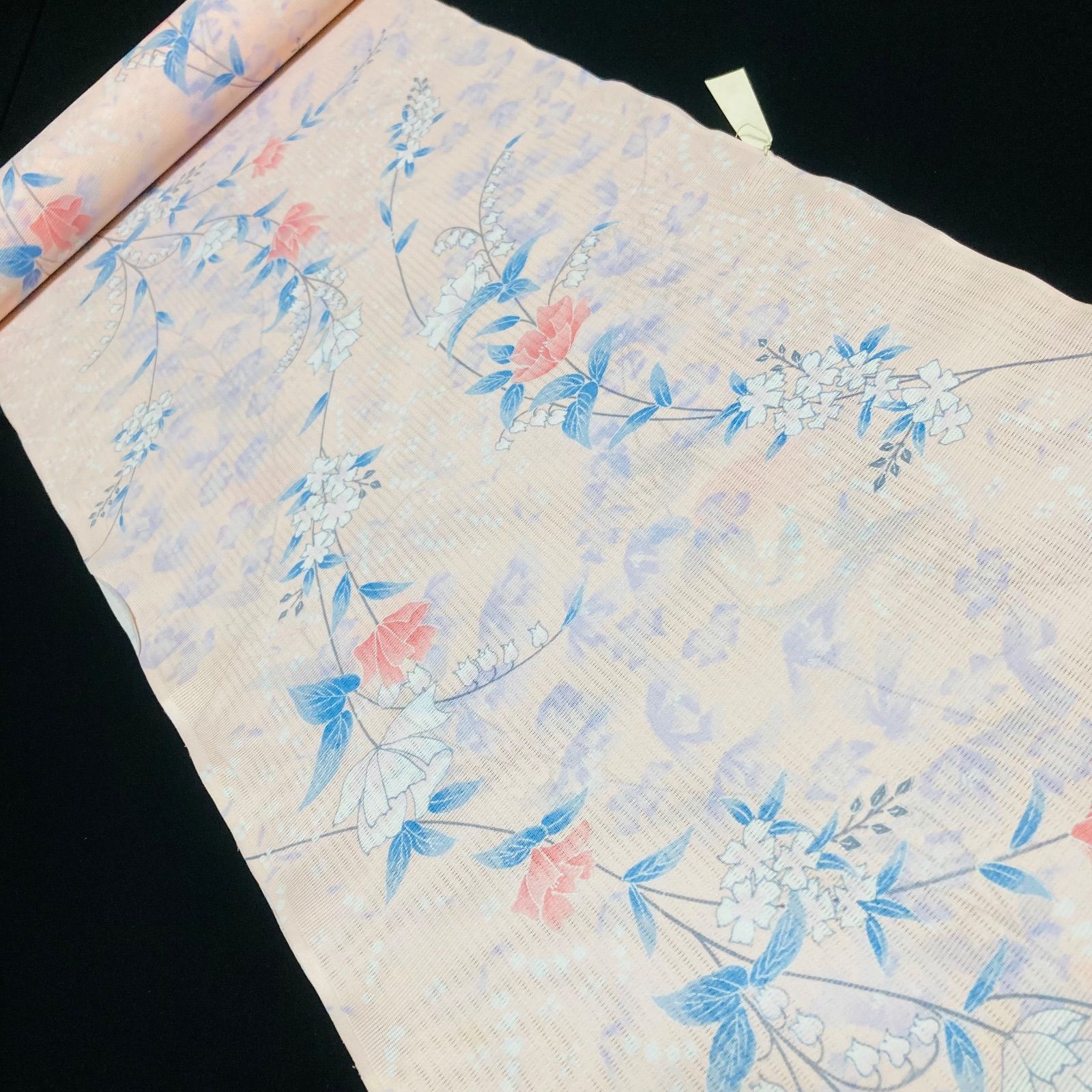 着物と帯オレンジ y177◾️割と綺麗な夏物駒絽ポリエステル化繊小紋