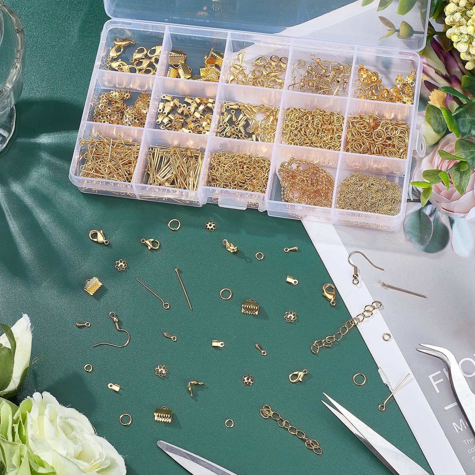 pk ハンドメイドパーツ PH PandaHall アクセサリーパーツ 15種 1200点 基礎パーツセット 金具