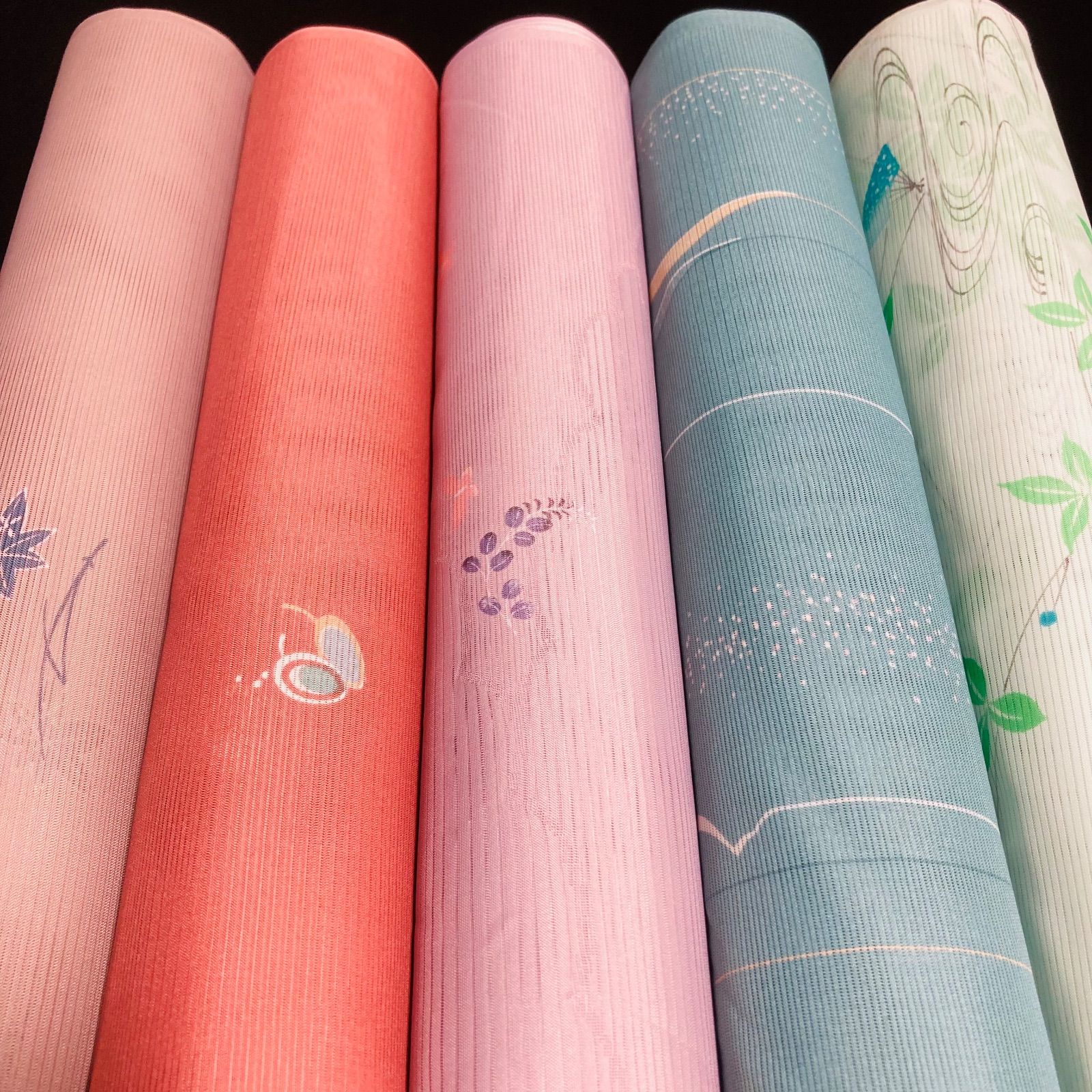 着物と帯オレンジ y178◾️割と綺麗な夏物駒絽ポリエステル化繊小紋