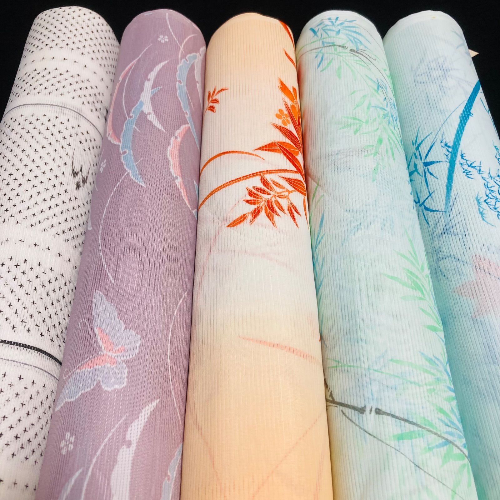 着物と帯オレンジ y179◾️割と綺麗な夏物駒絽ポリエステル化繊小紋