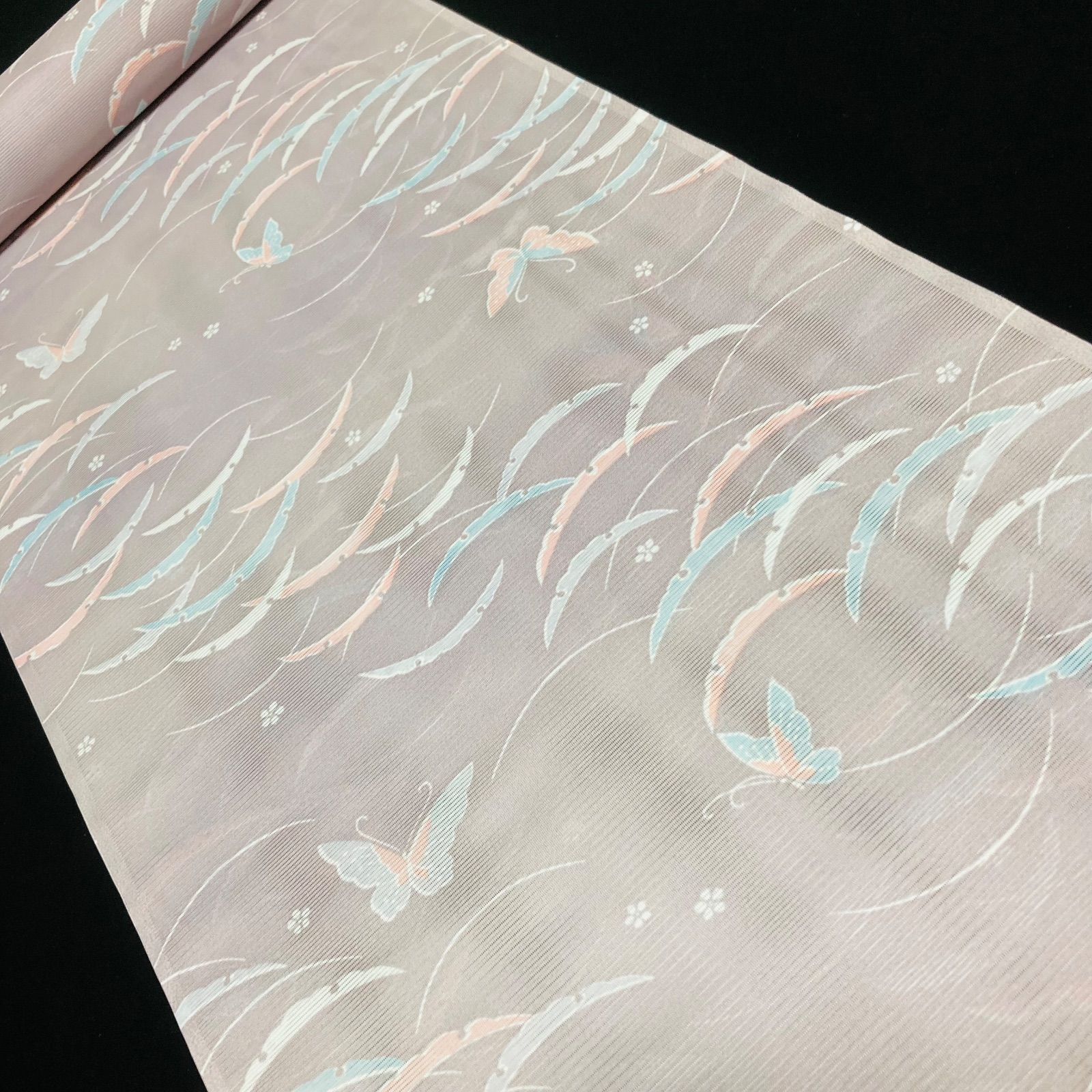 y104【着物と帯 オレンジ】割と綺麗なポリエステル化繊小紋着尺反物22点 着物と帯オレンジ y179◾️割と綺麗な夏物駒絽ポリエステル化繊小紋