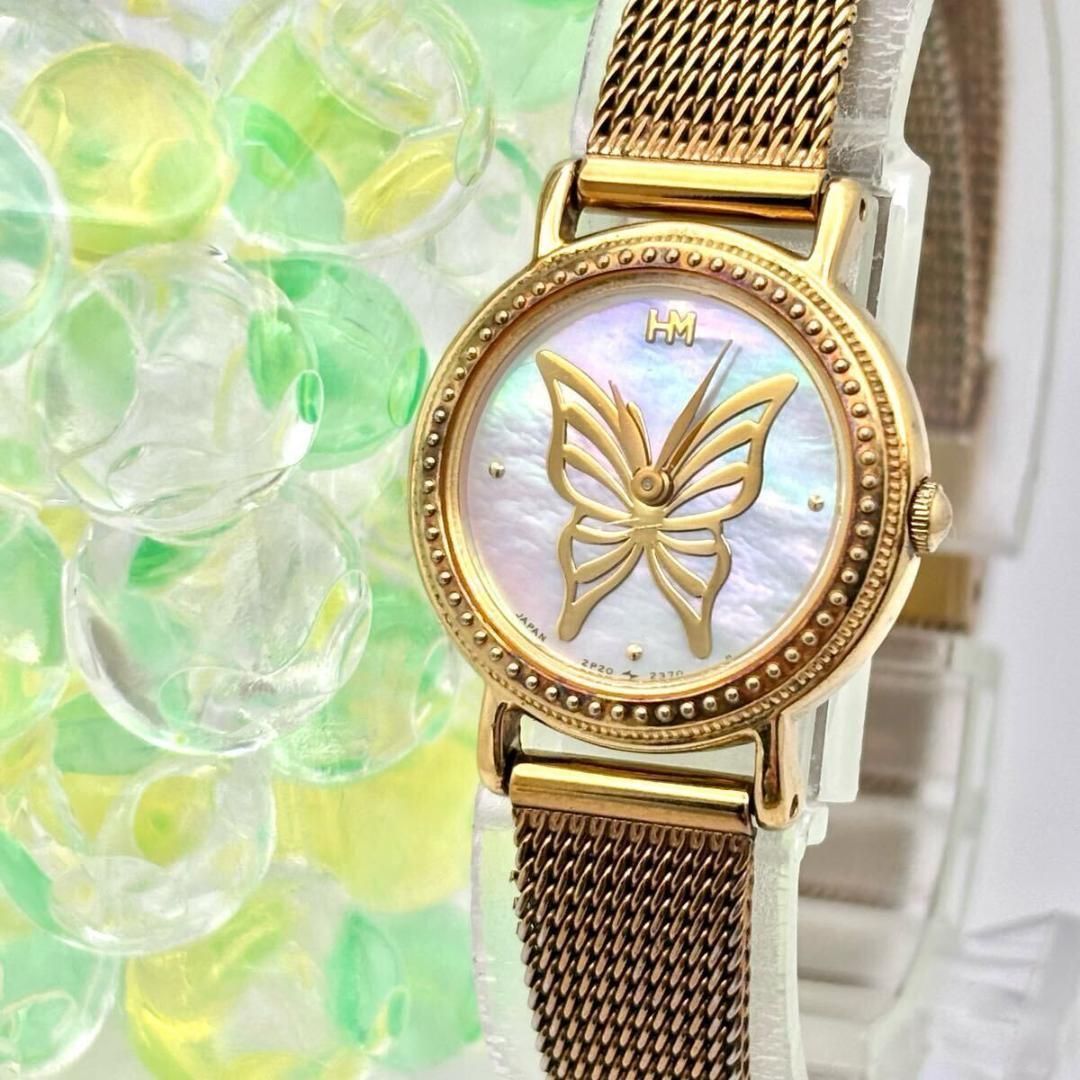 美品/新品電池】SEIKO ハナエモリ 蝶 シェル レディース 腕時計 ドレス