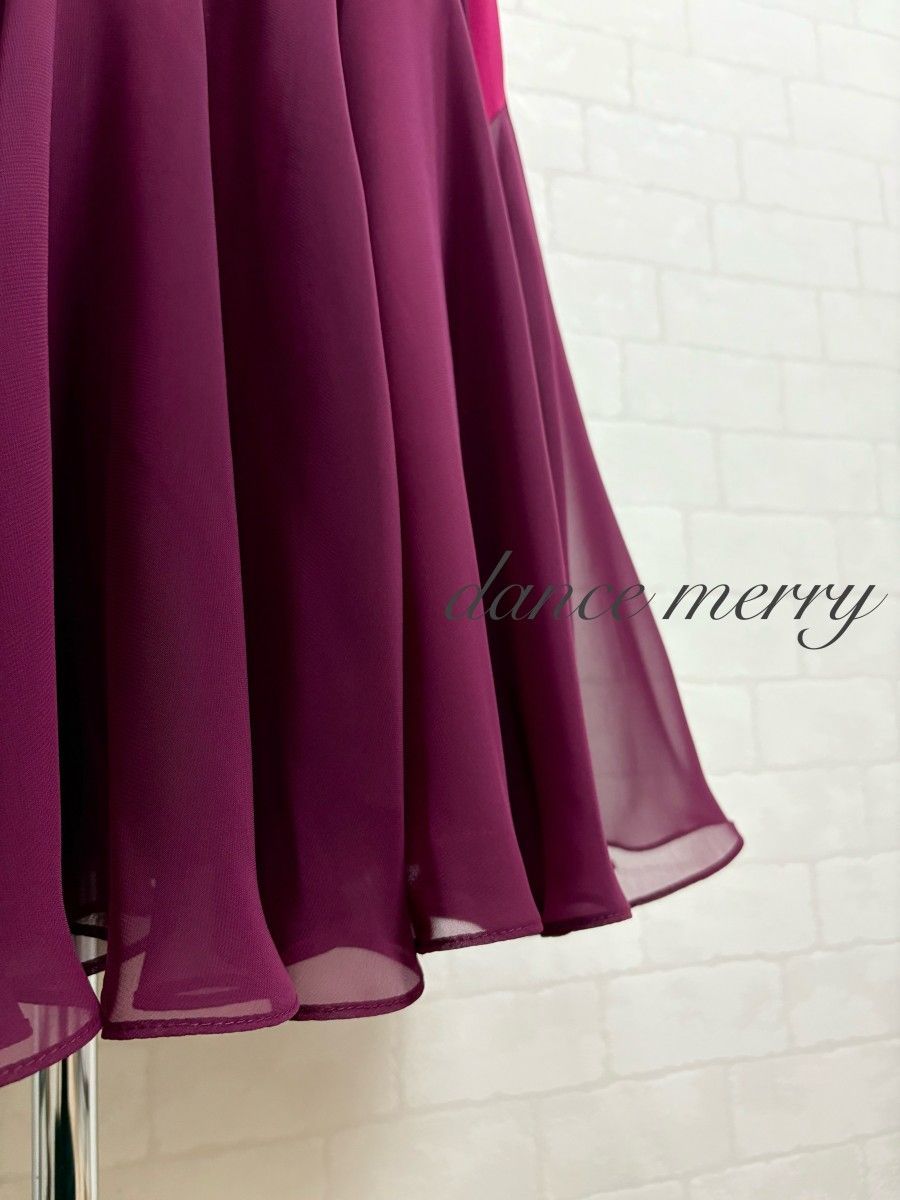 新品 社交ダンス スカート ミディアム丈 短め ワイン 赤 ワルツ