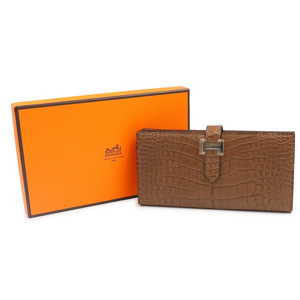 【未使用】エルメス アリゲーター マット ベアン スフレ 二つ折り長財布 エルメス ベアン スフレ 二つ折り長財布 クロコダイル アリゲーター