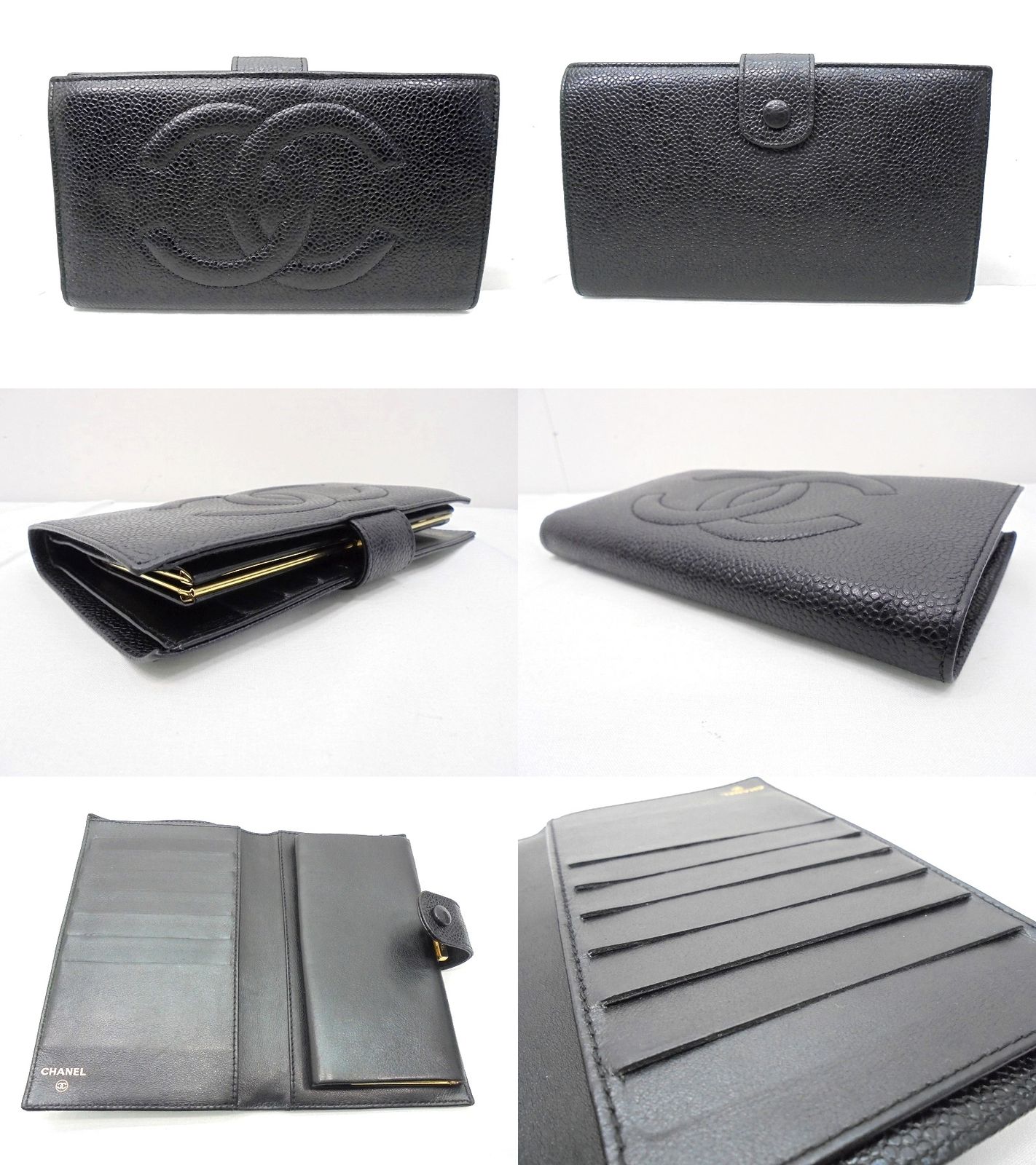 s25g-a871】CHANEL ｼｬﾈﾙ ｷｬﾋﾞｱｽｷﾝ ｺｺﾏｰｸ ｳｫﾚｯﾄ A01429 がま口 二つ折り 