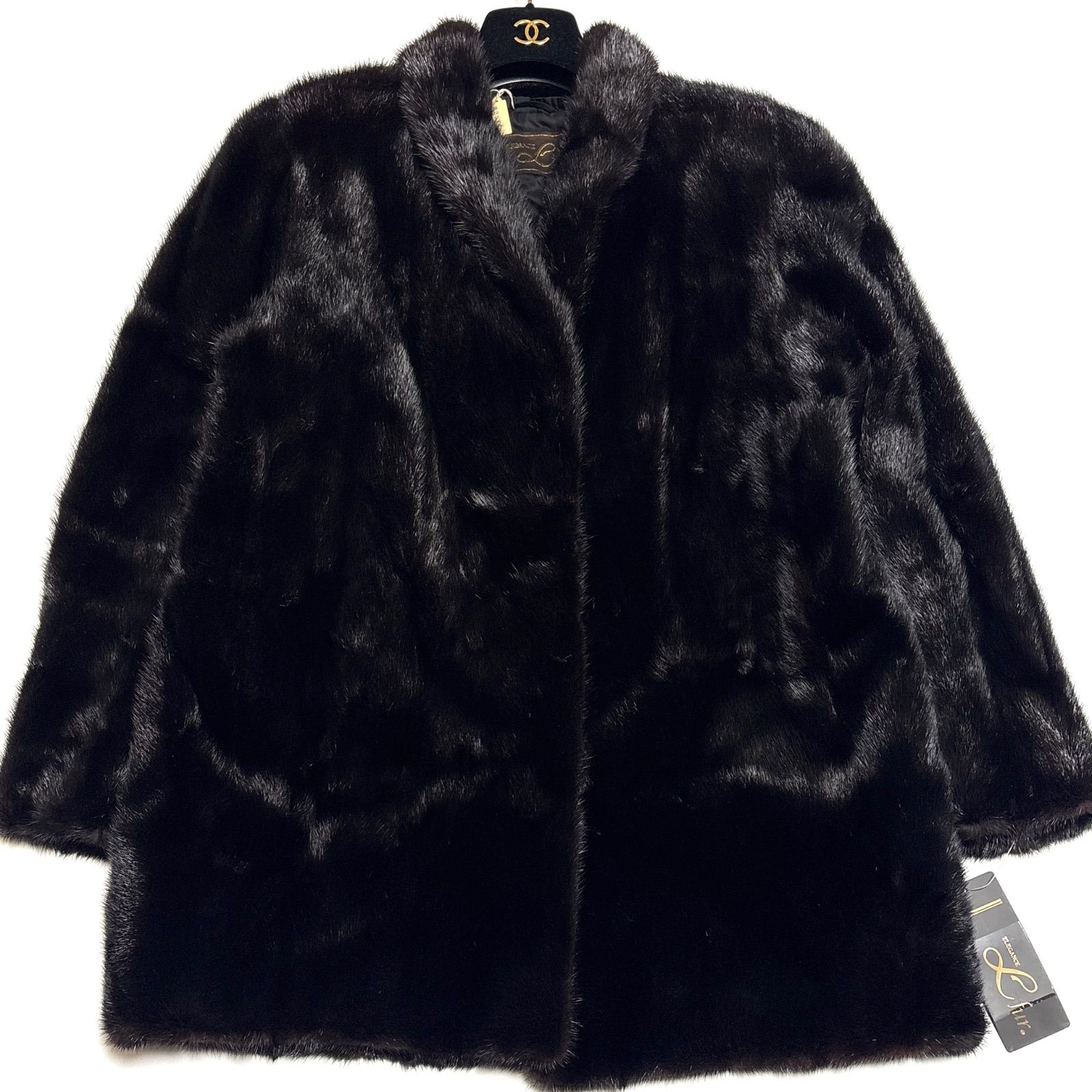 1.2万円からお値下げ◎ELEGANCE L ブラックミンク ファーコート 美品】 タグ付 最高級 ミンクファーコート ELEGANCE L fur リアル