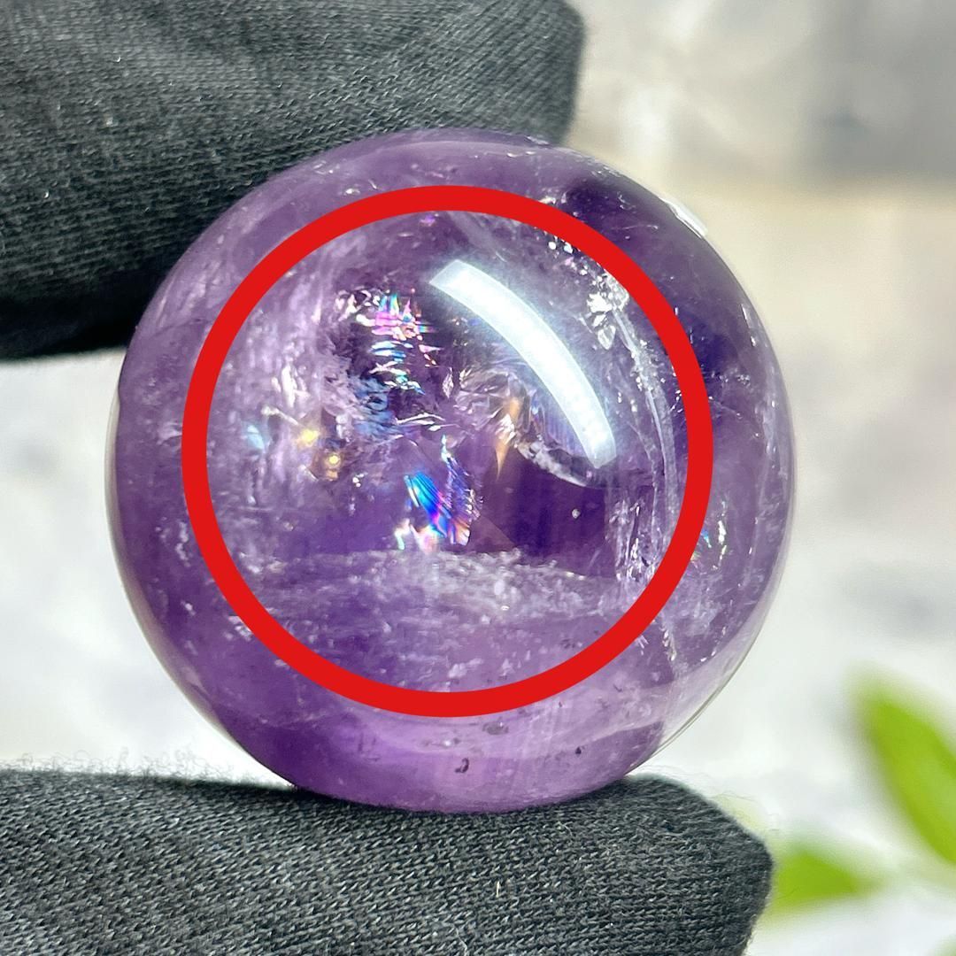 低価，100%新品 【E17079】アメシスト　レインボー入り　約38㎜　球　スフィア　ブラジル　amethyst 天然石　パワーストーン 置物