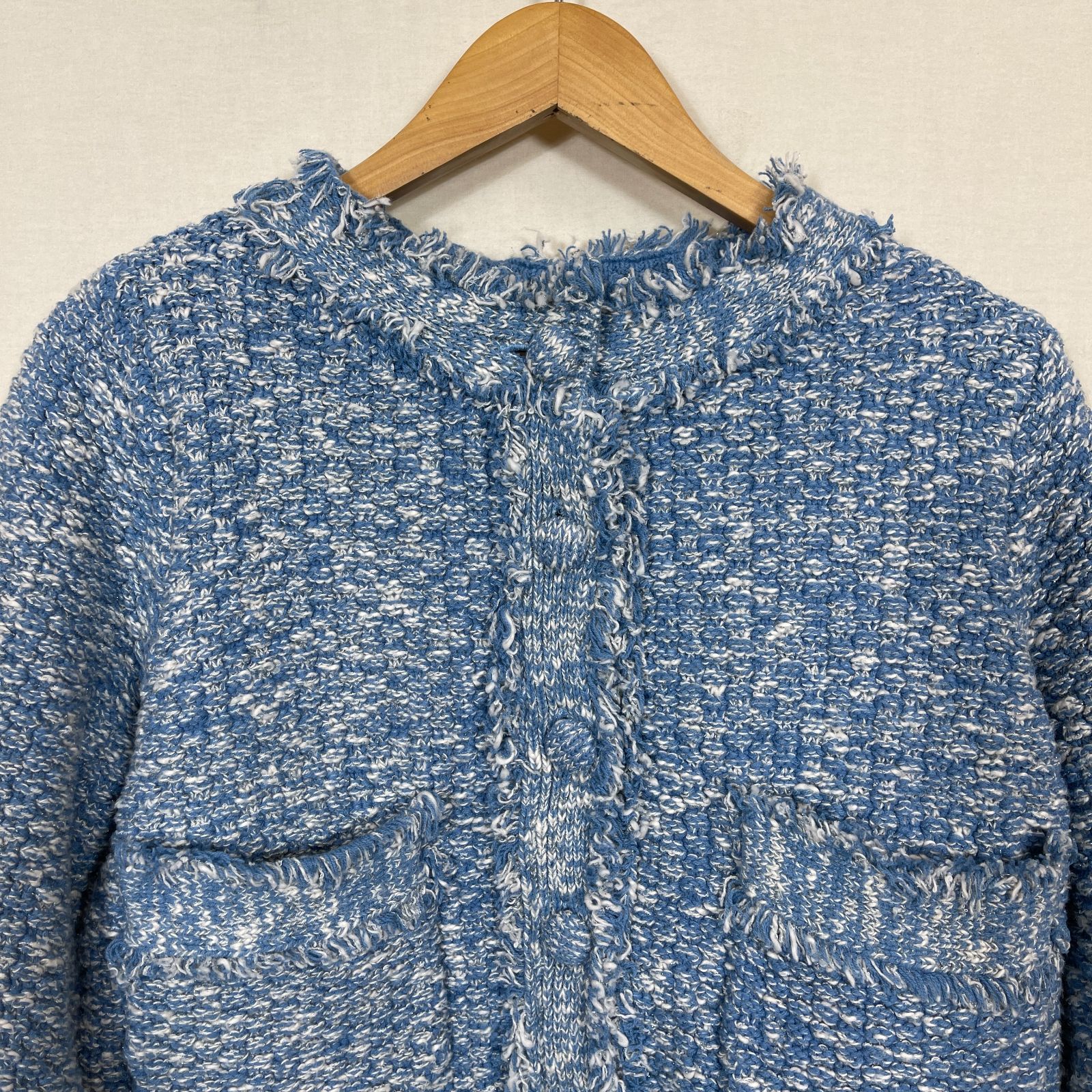 Sea Room Lynn ツイード ニットジャケット ライトブルー Shine Tweed