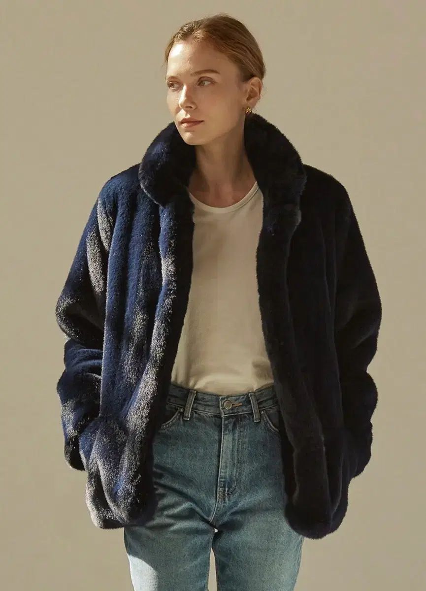 m ショップ mp ネイビー ファー コート エムドット em. ファーケープ