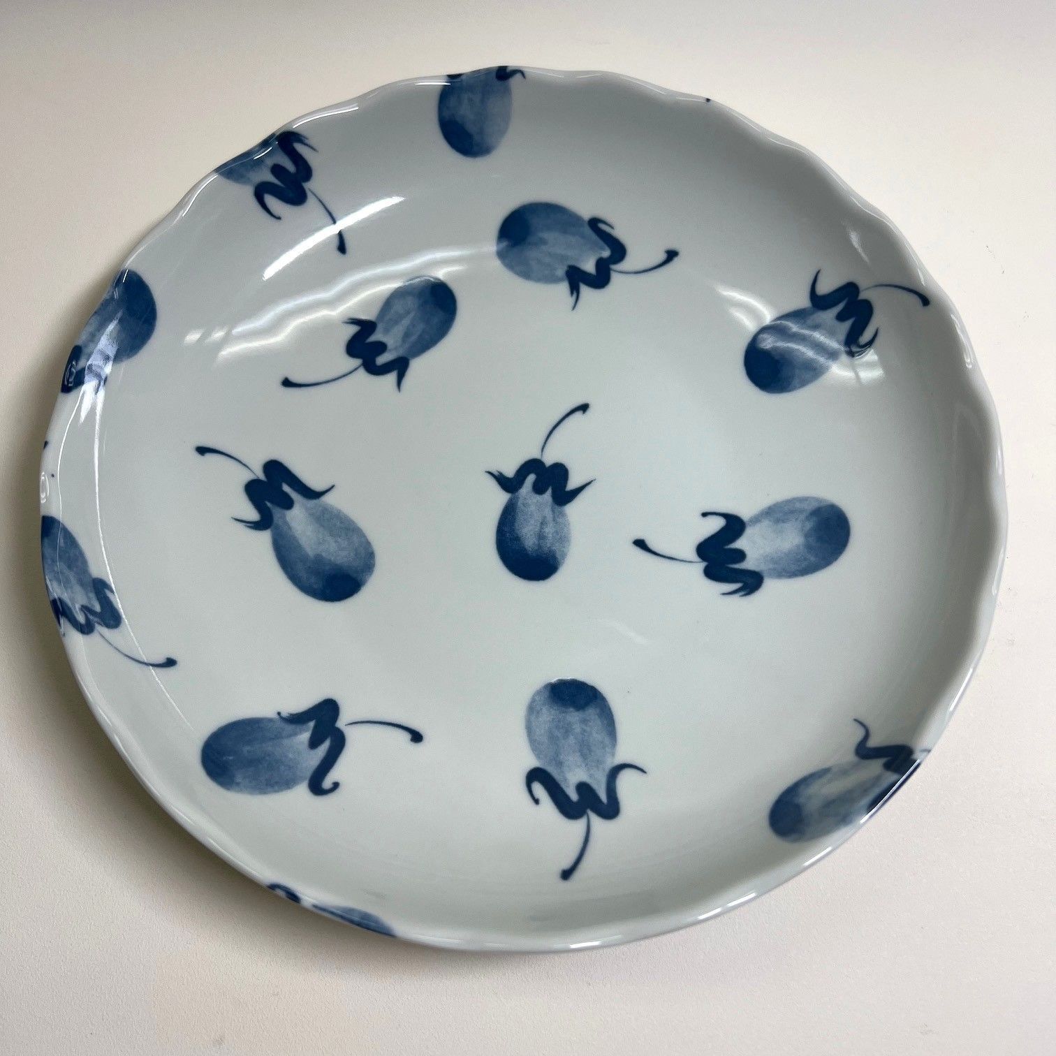 美品】三洋陶器 林斎 龍峰窯 中皿 染付絵がわり5客セット 直径約19