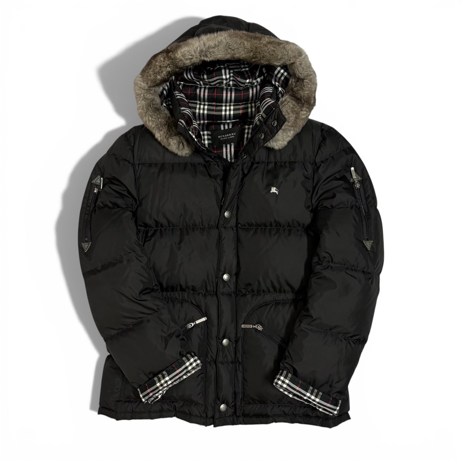 Burberry ブラックレーベル　パーカー　ファー付き　ブラック　y2k BURBERRY BLACK LABEL(バーバリーブラックレーベル) / ラビットファー