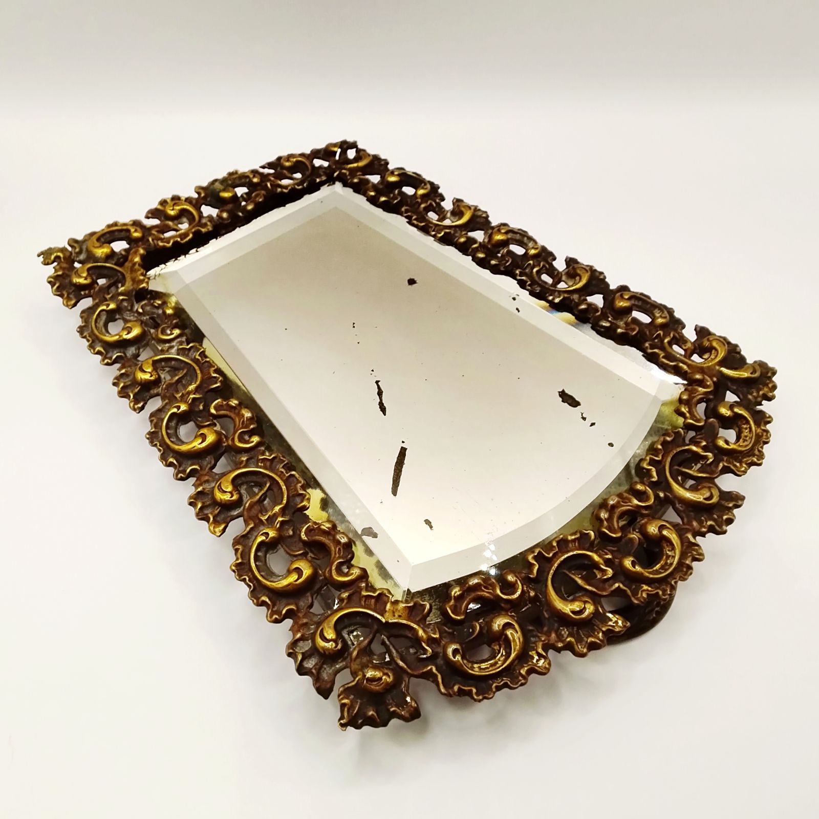 フランス アンティーク 木枠 鏡 ミラー 古道具 ブロカント 蚤の市 フランス アンティーク 鏡 スタンドミラー 19世紀 ロココフレーム 卓上