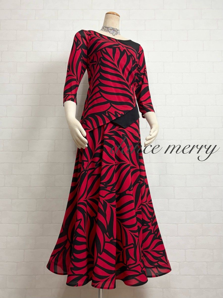 新品 社交ダンス 白 赤 ツーピース セットアップ パーティ 2914 タンゴ