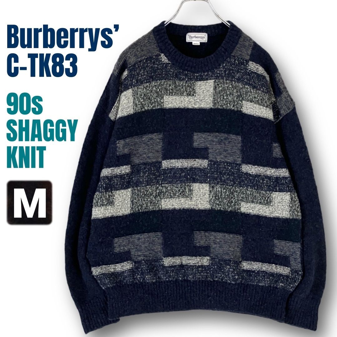バーバリー☆90s シャギーニット/モザイク柄ウールセーター☆C-TK83(三