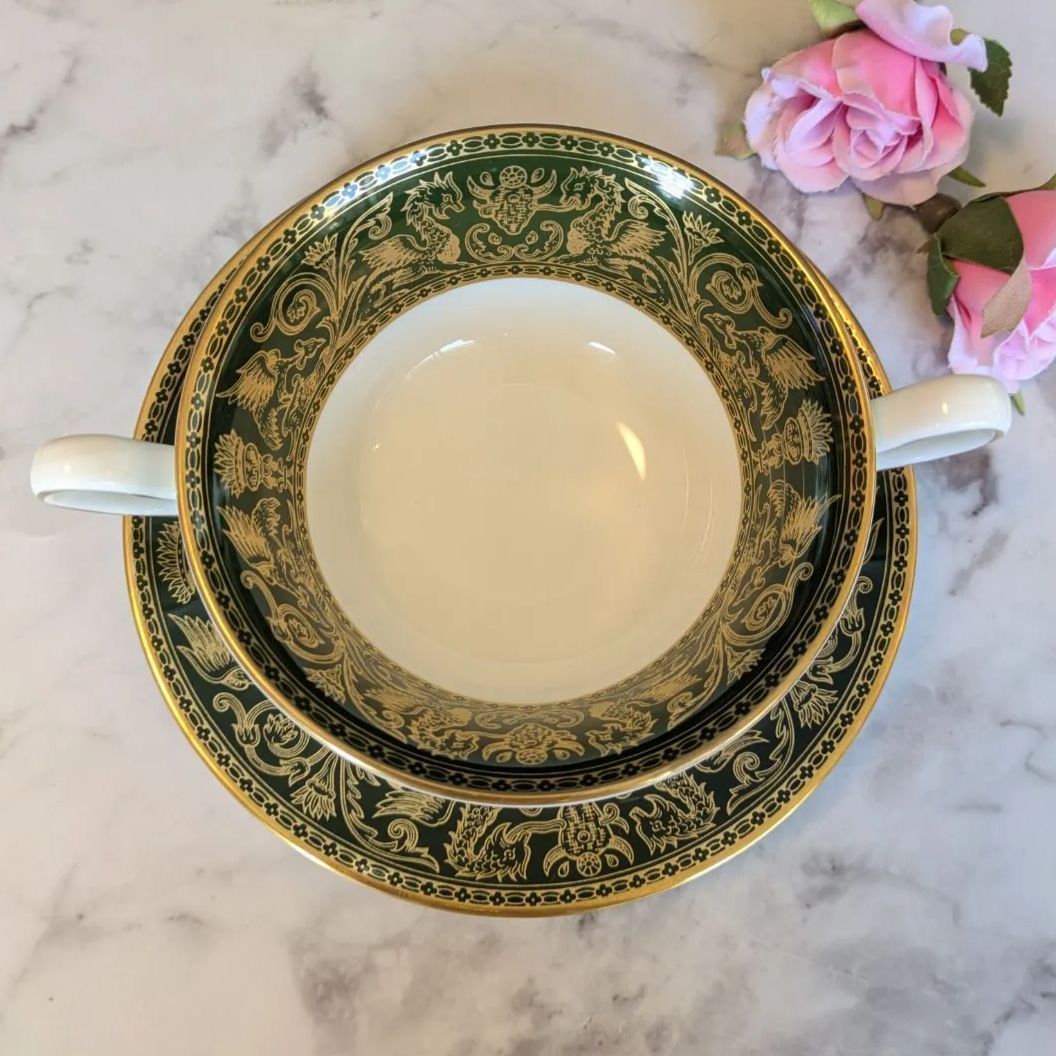 Wハンドル ウェッジウッド フロレンティーン アスラグリーン カップ