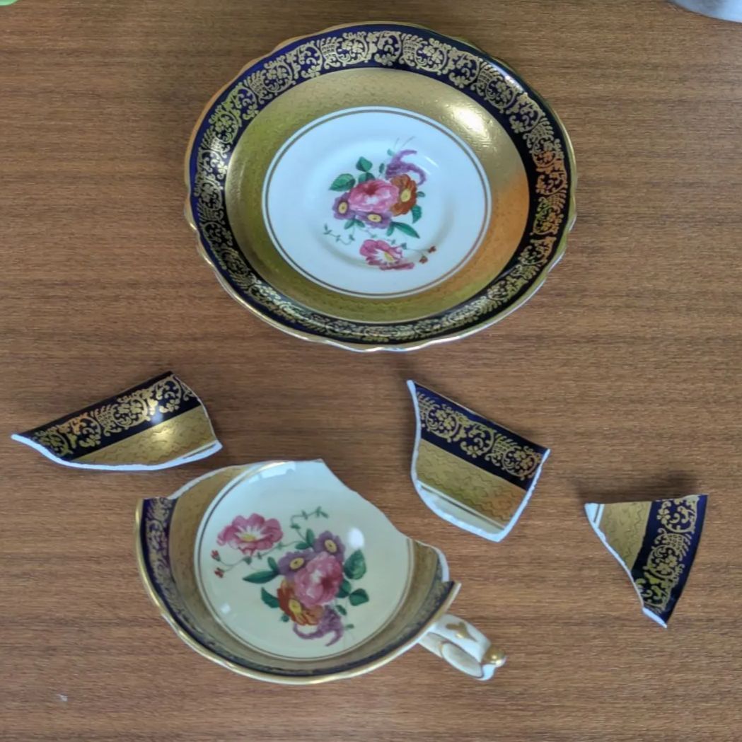 訳あり 金継ぎ用 パラゴン カップ＆ソーサー コバルト ピンクローズ