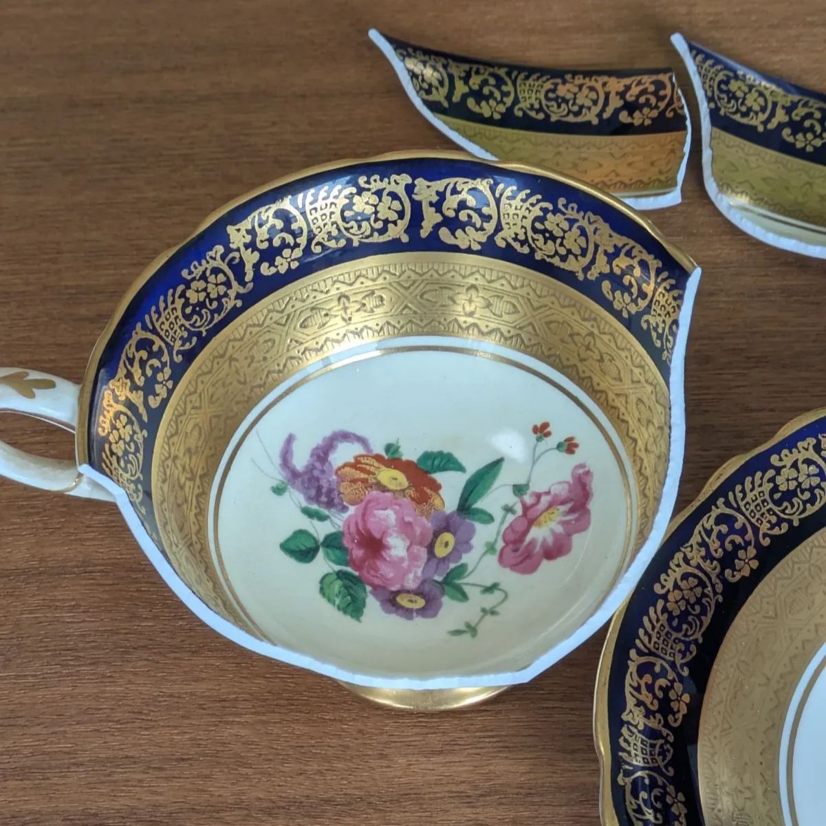 訳あり 金継ぎ用 パラゴン カップ＆ソーサー コバルト ピンクローズ