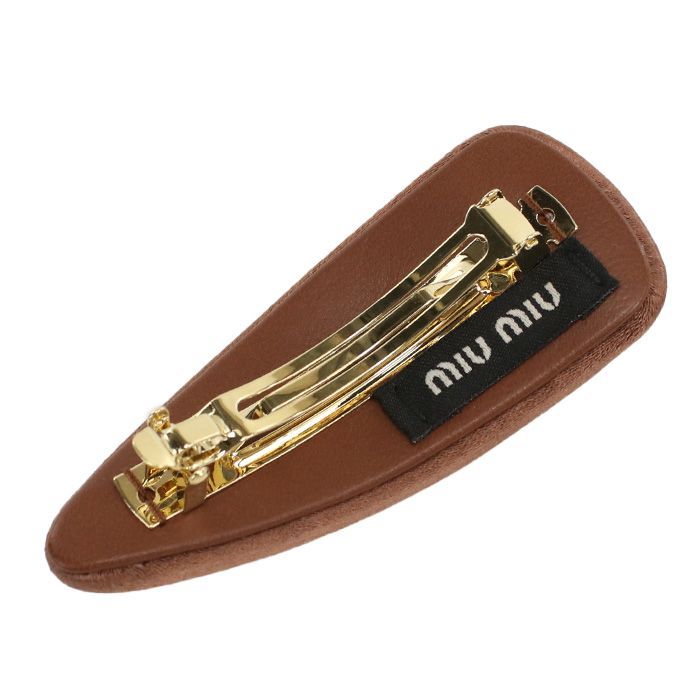 正規品 新品】MIU MIU ロゴ ヘアクリップ ブラウン ゴールド金具
