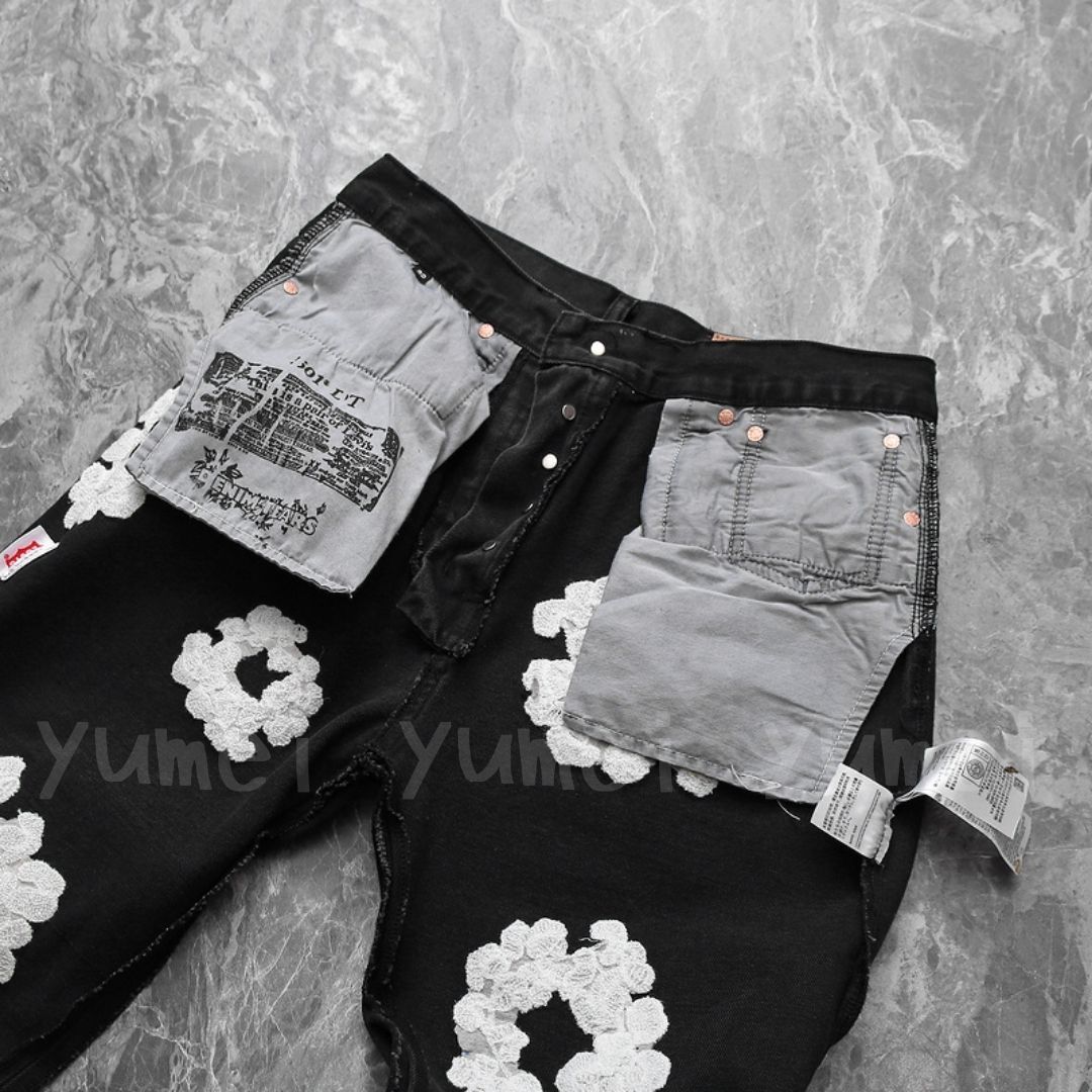 正規品 Denim Tears デニムティアーズ ×リーバイス ブラック 刺繍 花柄
