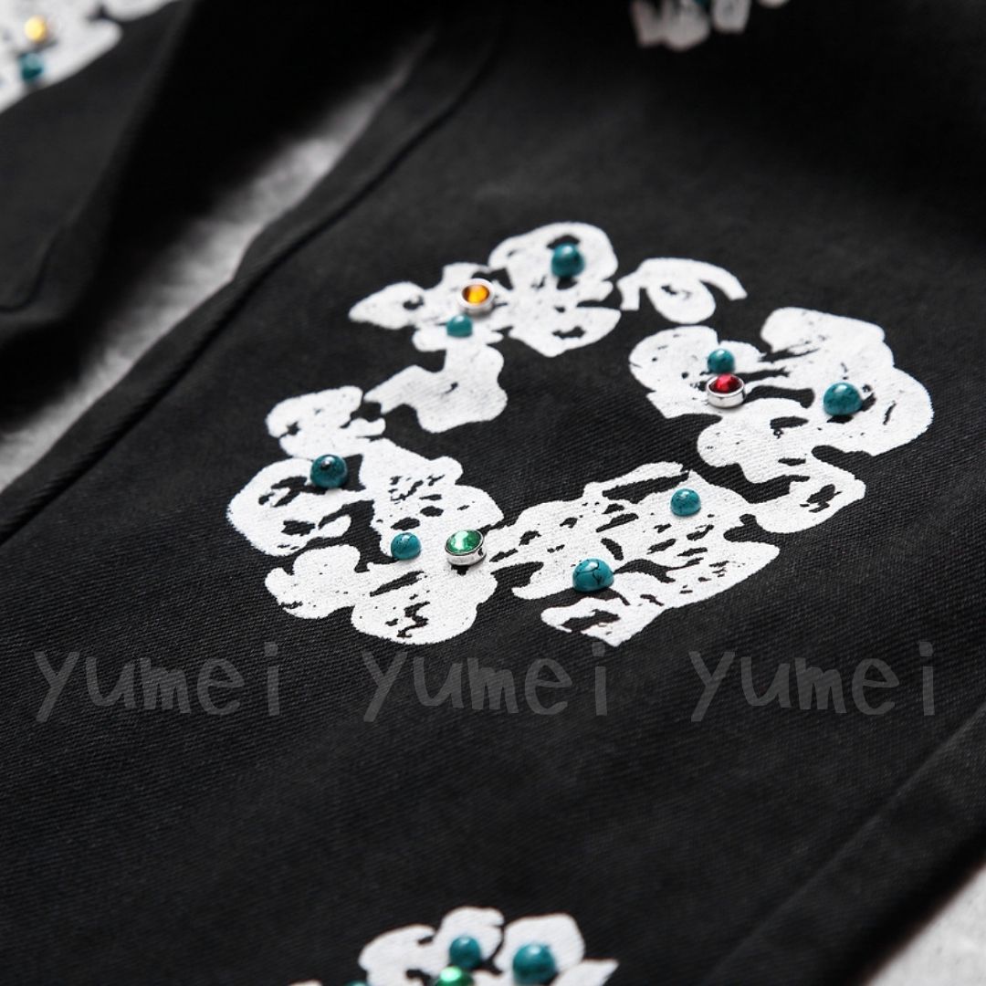 DENIMTEARS デニムパンツ ブラック 花柄プリント ストリートカジュアル DENIMTEARS デニムパンツ ブラック 花柄プリント ストリートカジュアル