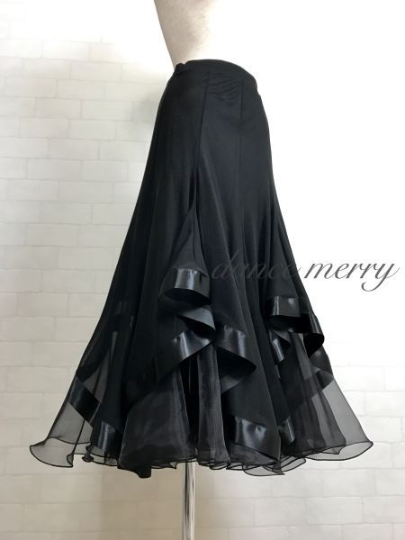新品 豪華 社交ダンス 黒 スカート クイック パーティ ワルツ タンゴ