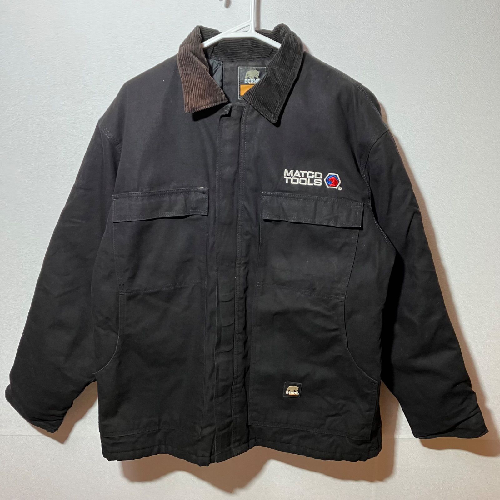 Berne Apparel ブラックダック ワークジャケット 企業刺繍 BERNE ダック地 ワークジャケット 刺繍 裏地キルティング 襟