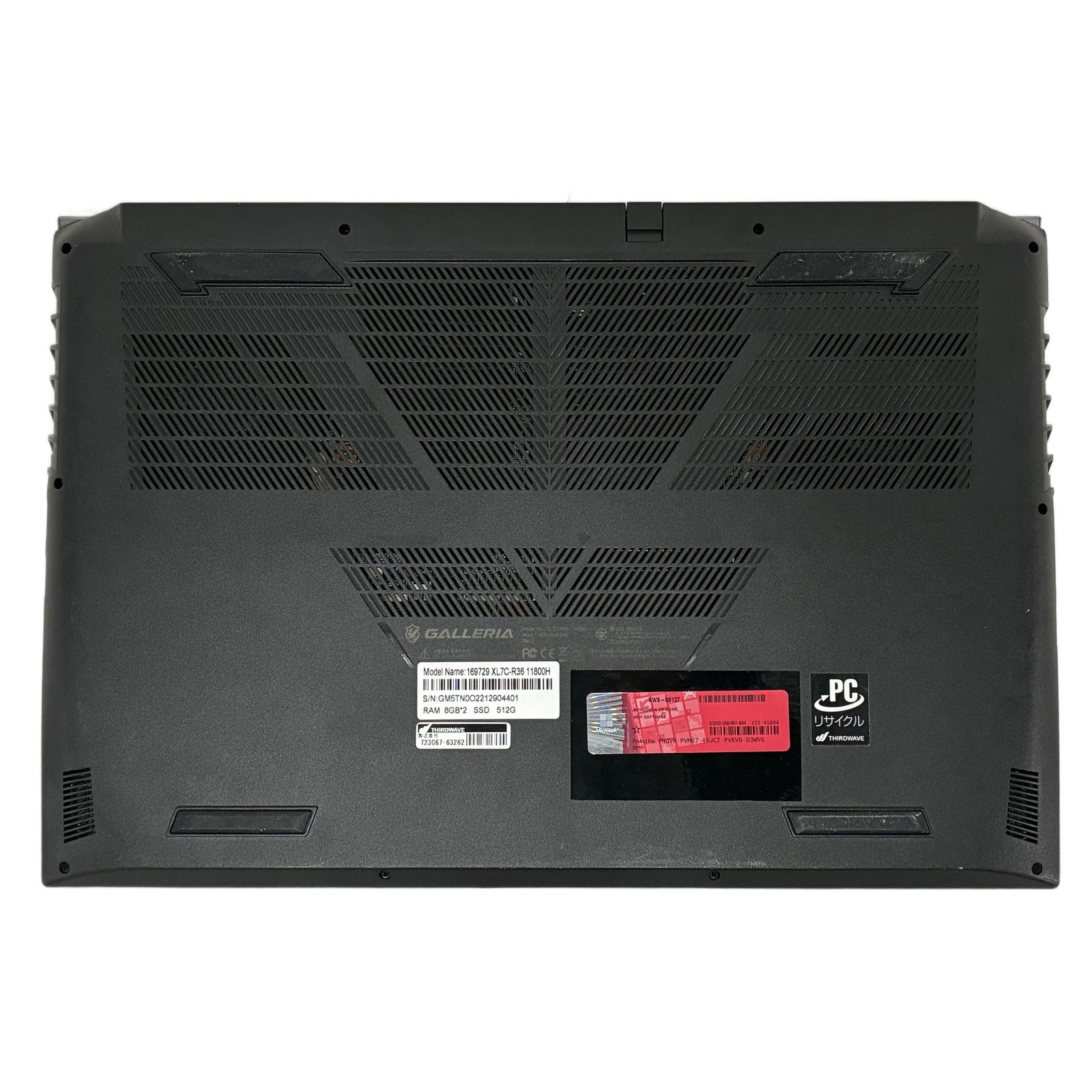 【ジャンク品】THIRDWAVE ノートPC Thirdwave GALLERIA XL7C-R36 ノートPC 11th Gen i7-11800H 16GB SSD