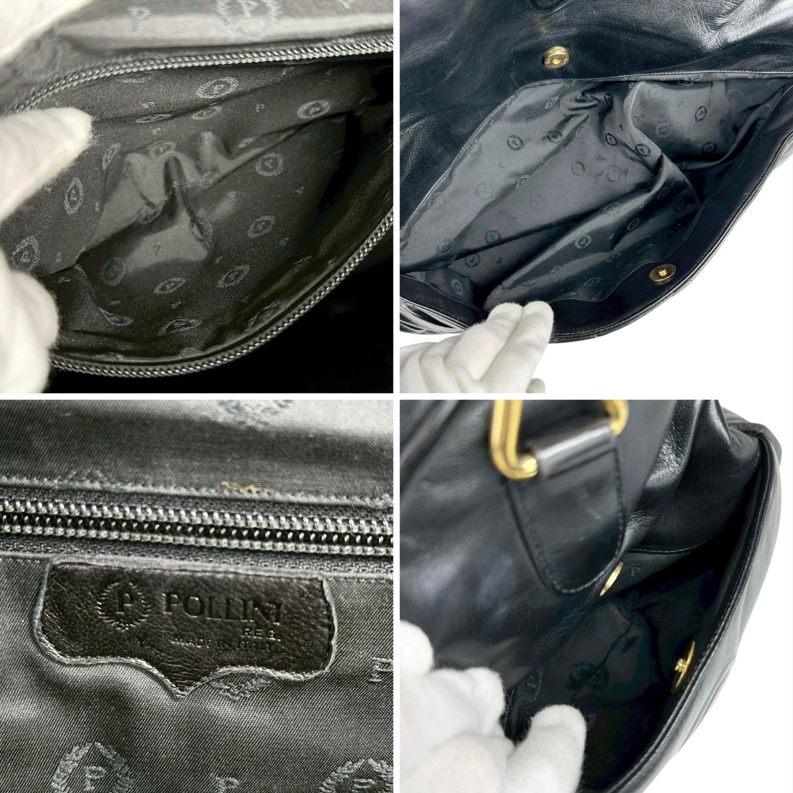 B4291】 Pollini ポリーニ ボストンバッグ オールレザー ブラック 