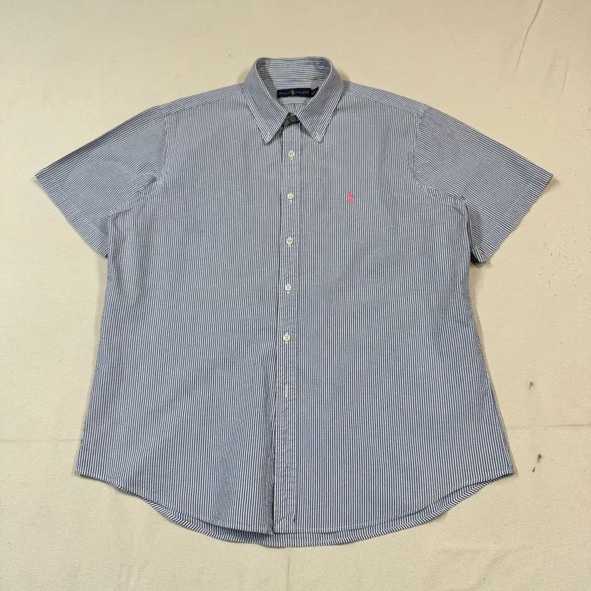 新品タグ付ポロラルフローレン　くすみブルークラシックフィットシャツ半袖M L ポロ ラルフ ローレン】クラシックフィット オックスフォード キャンプ