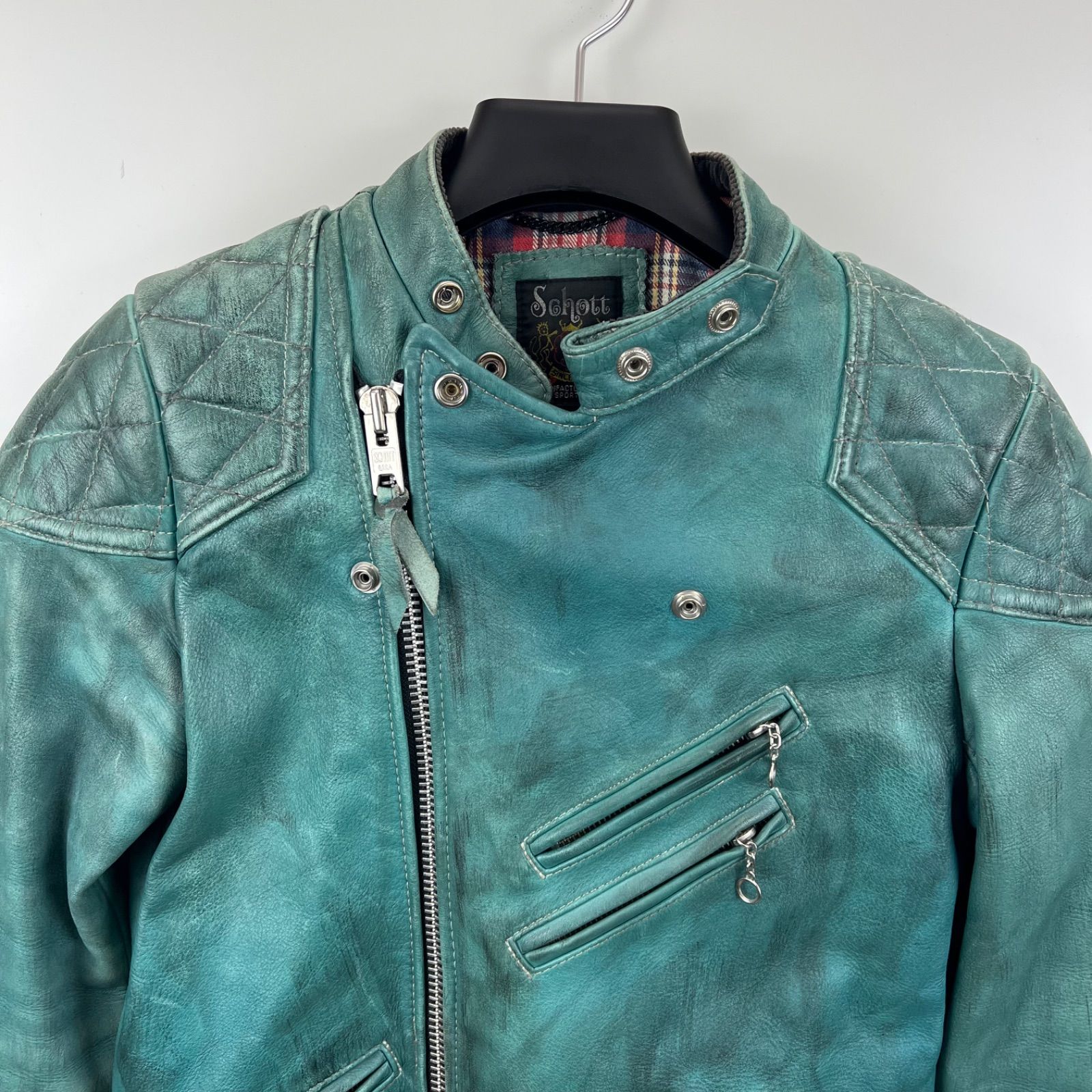 SCHOTT Grunge Leather classic racer semidouble raiders jacket XS