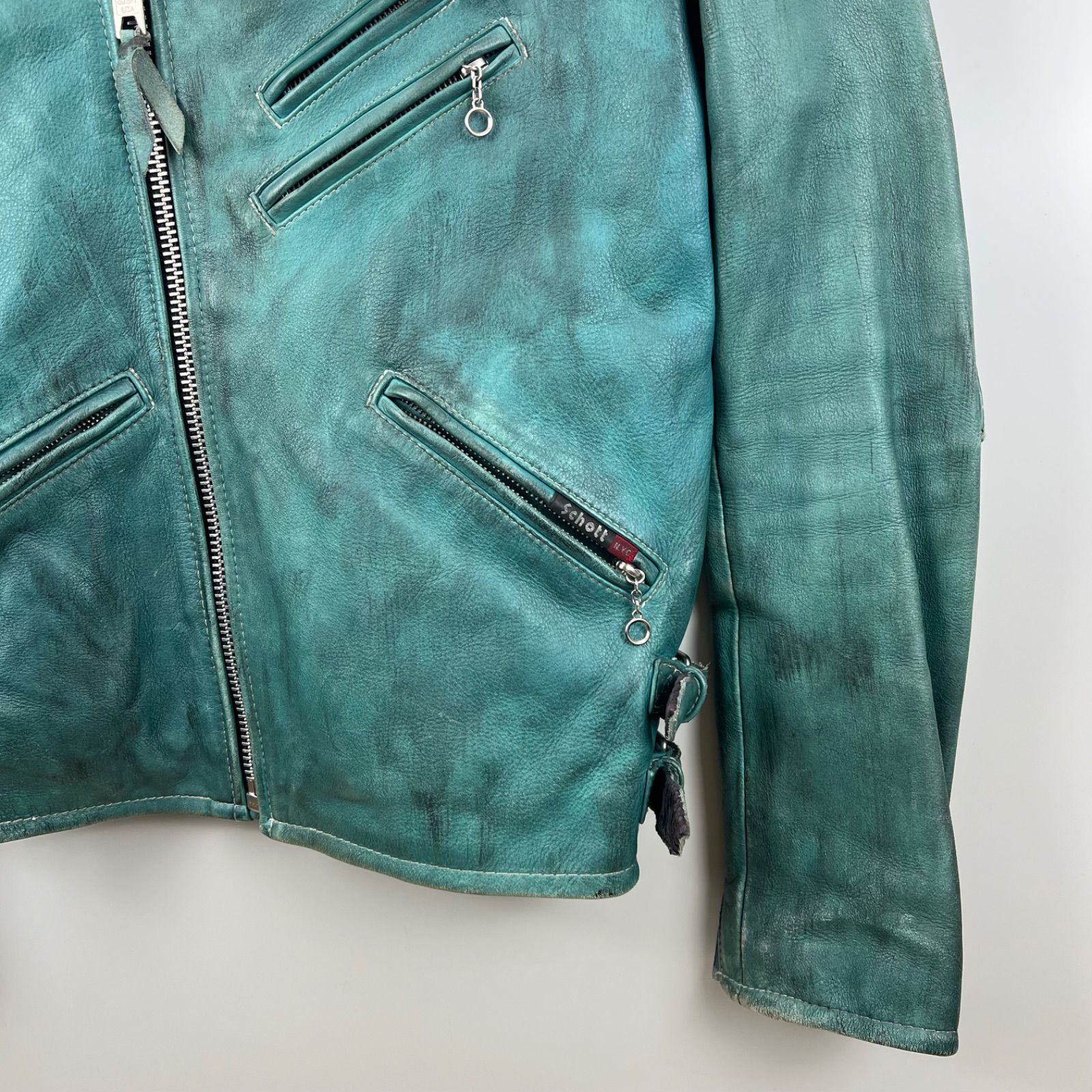 SCHOTT Grunge Leather classic racer semidouble raiders jacket XS