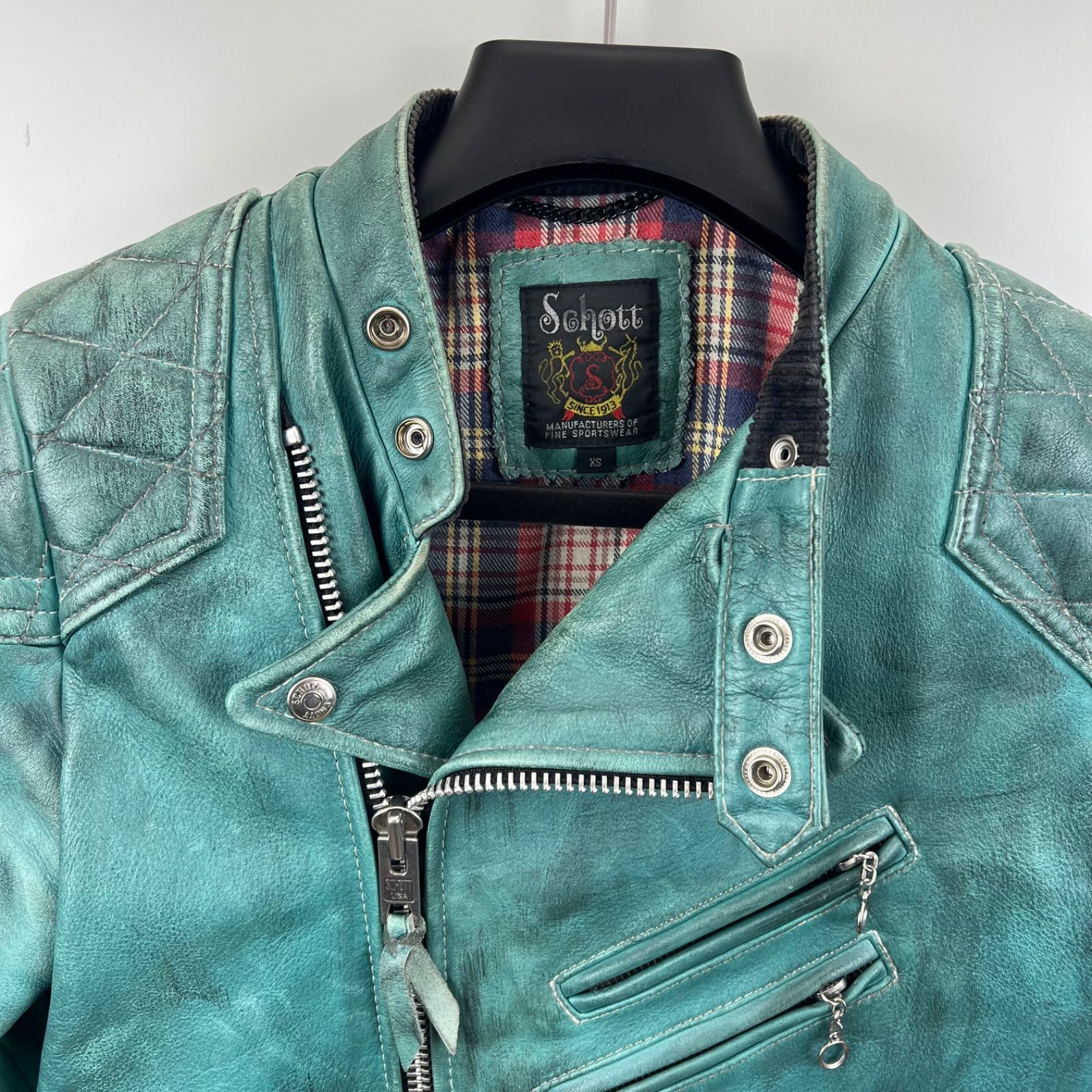 SCHOTT Grunge Leather classic racer semidouble raiders jacket XS