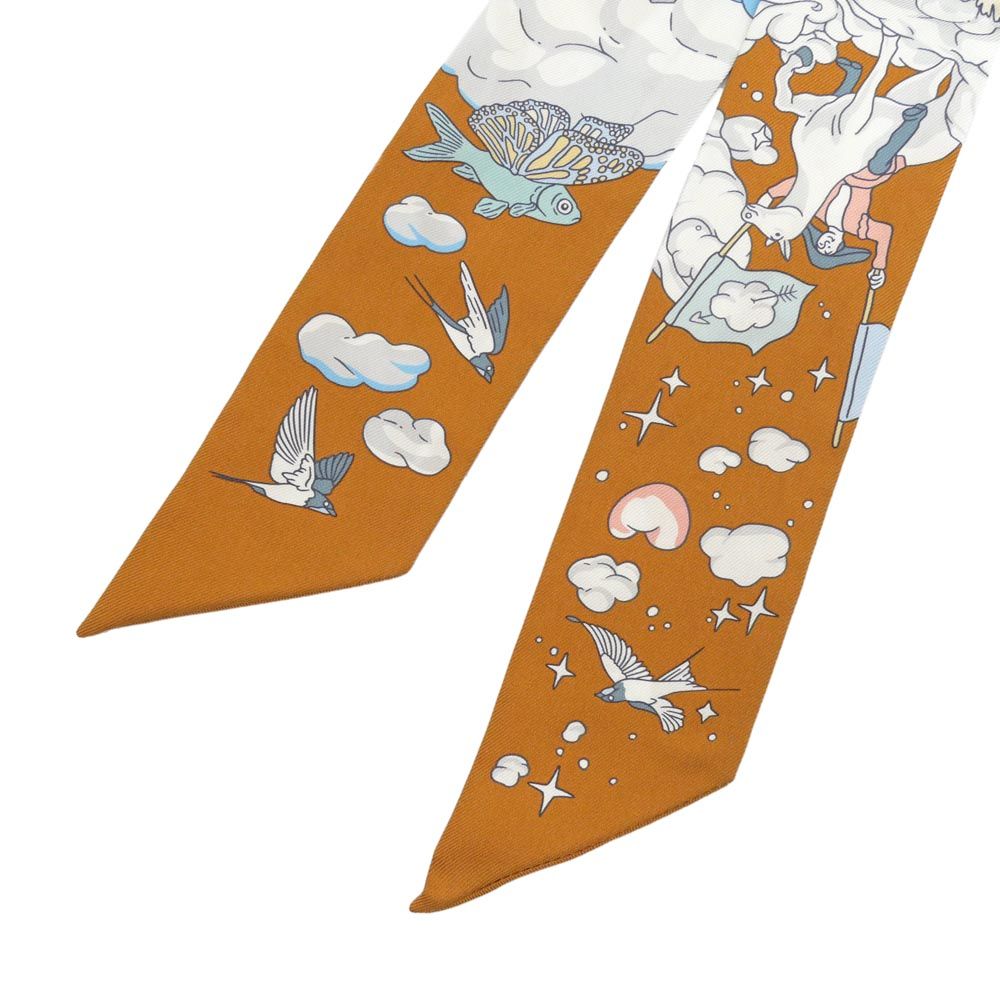 エルメス　ツイリー　私の雲　シルク100% 名東】エルメス ツイリー 私の雲 ブラウン系 マルチカラー シルク