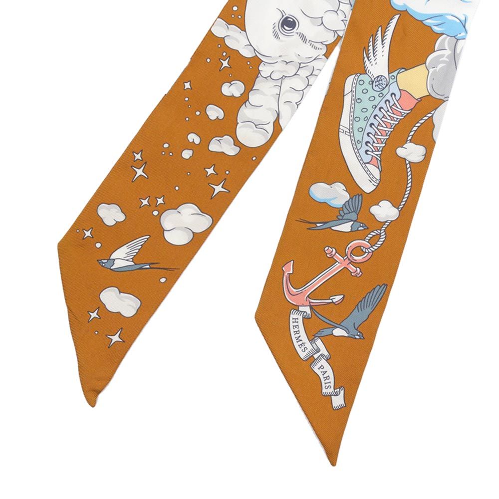 HERMES エルメス ツイリー マルチカラー スカーフ　ブラウン　【私の雲】 HERMES エルメス ツイリー マルチカラー スカーフ ブラウン 【私の雲