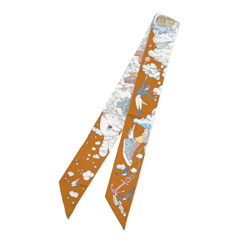 名東】エルメス ツイリー 私の雲 ブラウン系 マルチカラー シルク